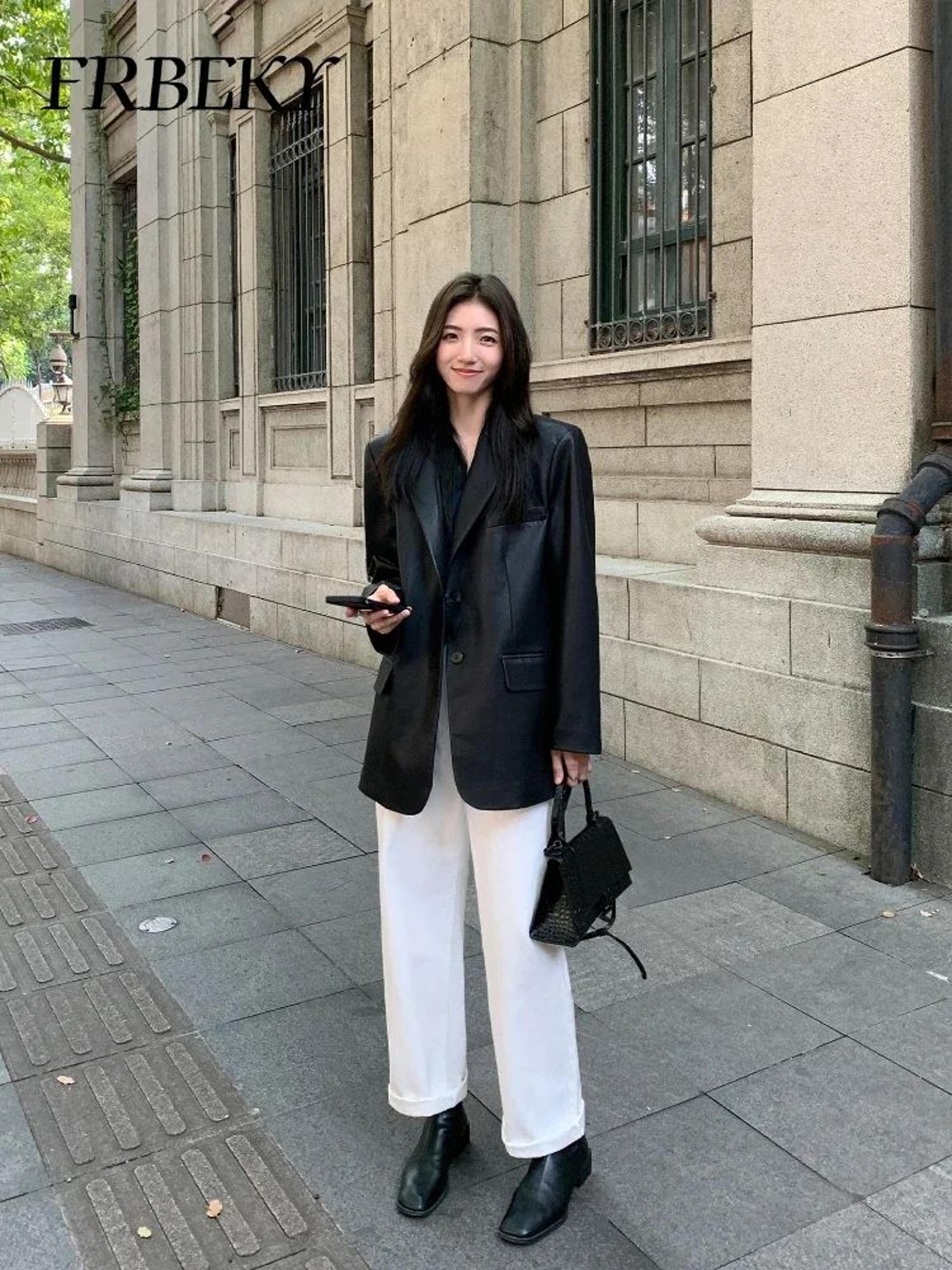 Womens Chic Black Faux Leather Blazer 4