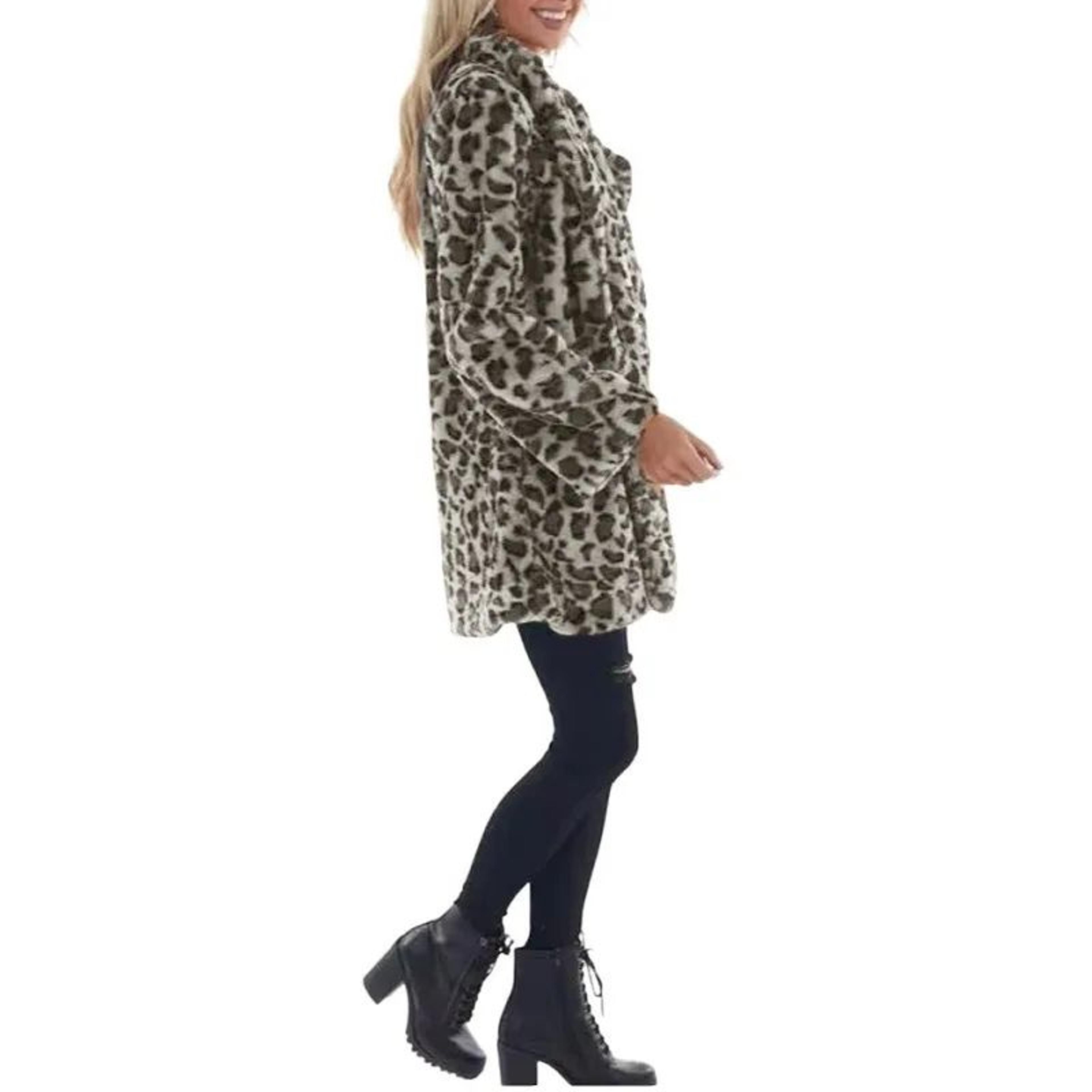 Womens Leopard Print Faux Fur Winter Coat 4