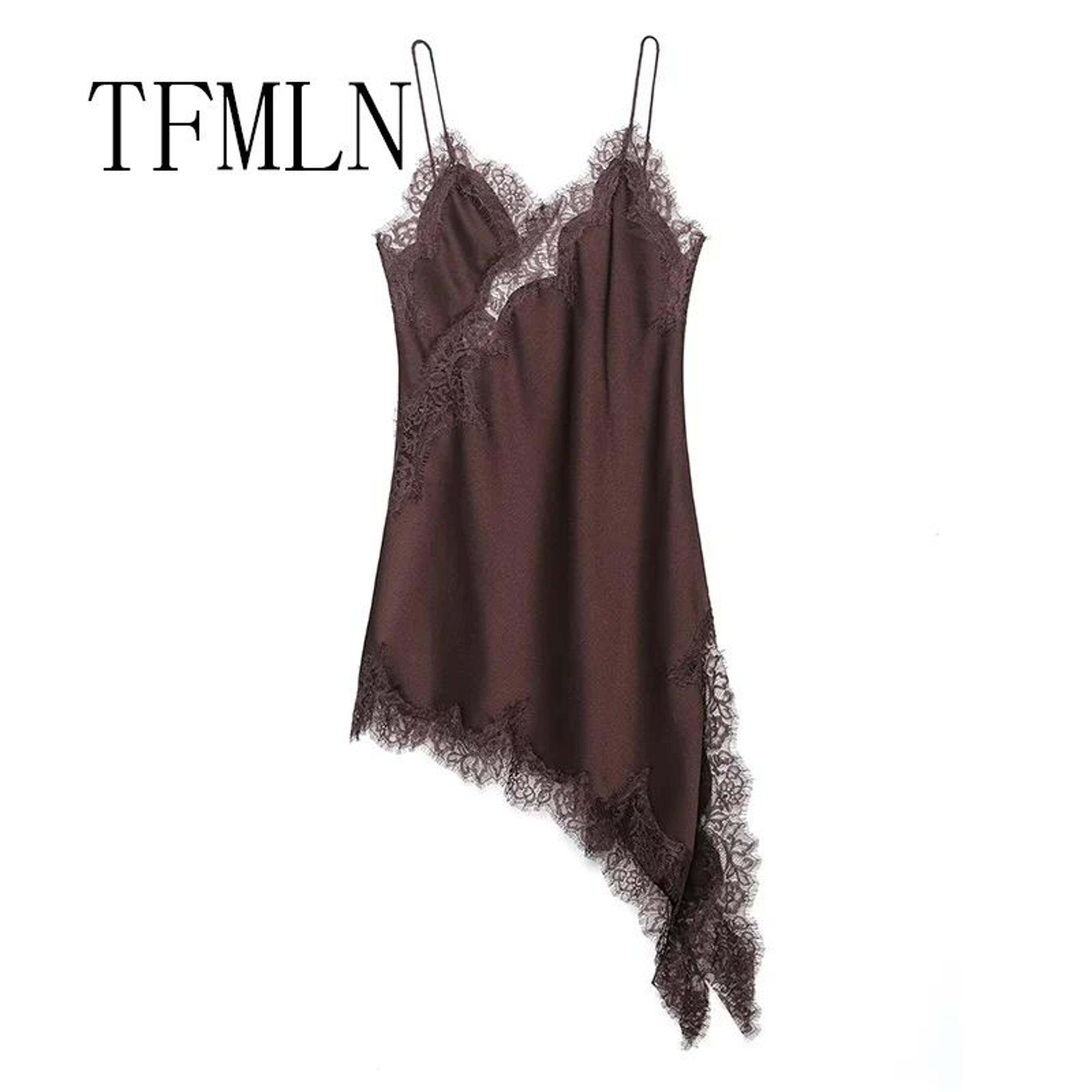 Womens V Neck Lace Asymmetrical Maxi Dress 1