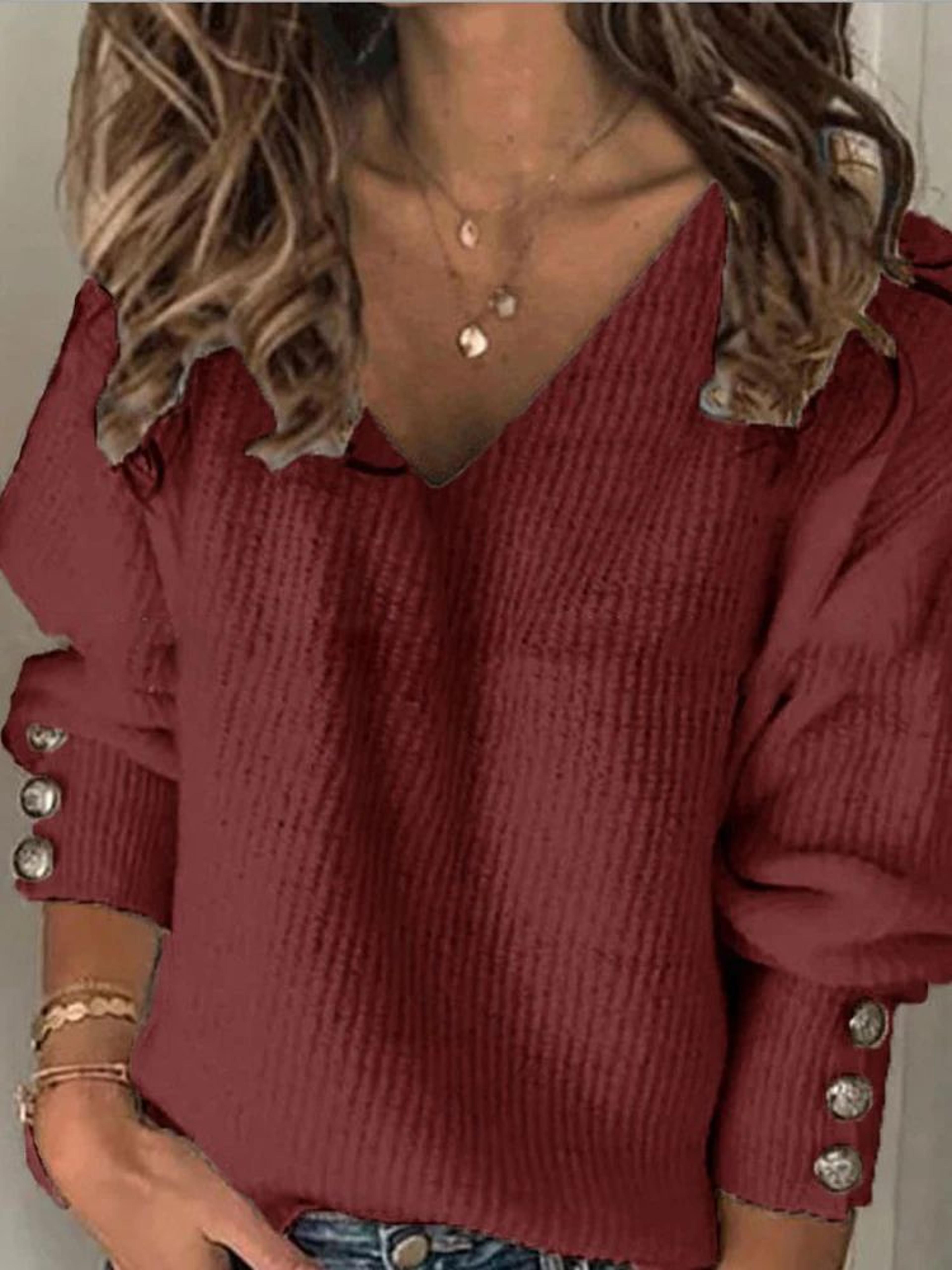 Womens Loose Fit V Neck Ribbed Knit Sweater 8