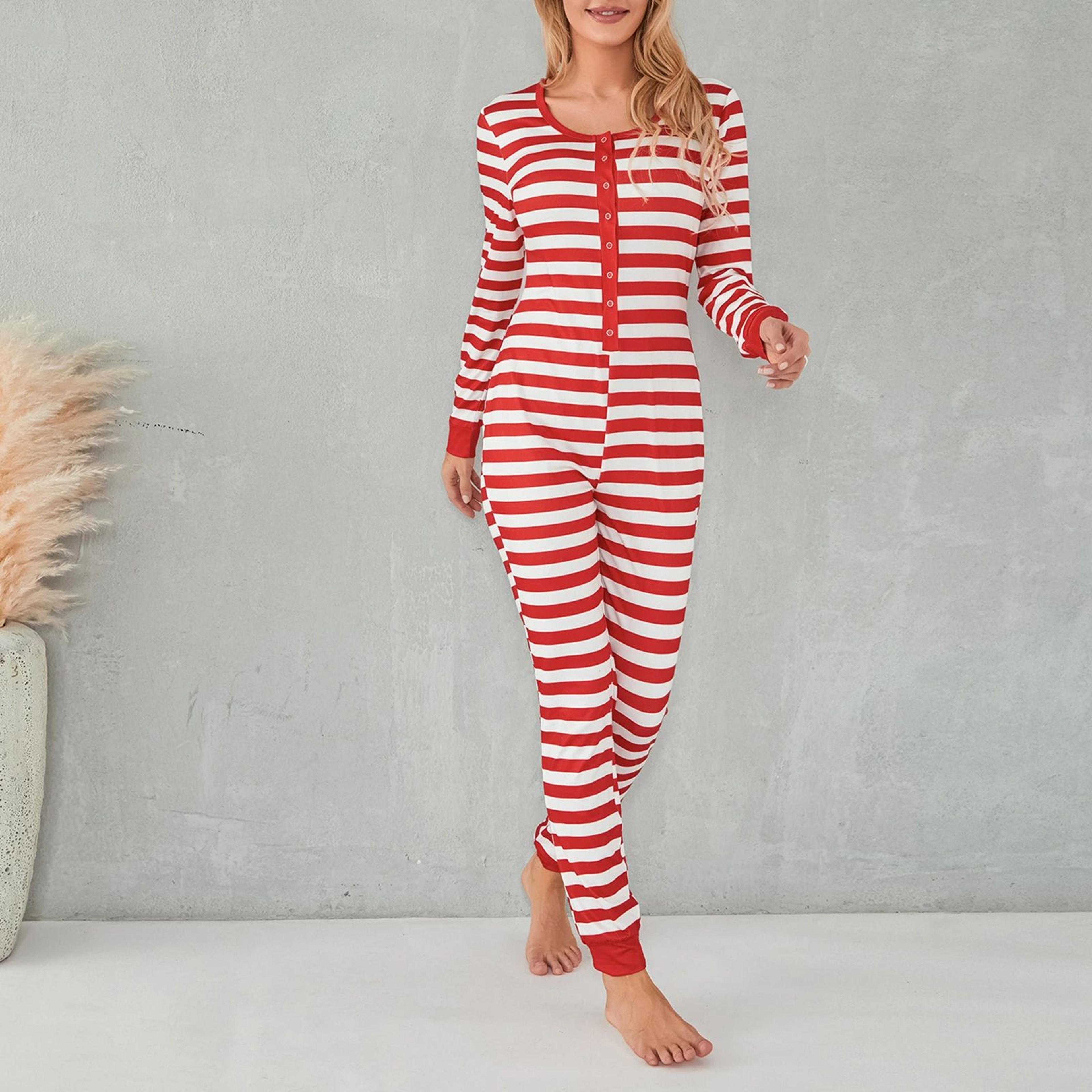 Womens Christmas Striped Bodycon Pajama Romper 0