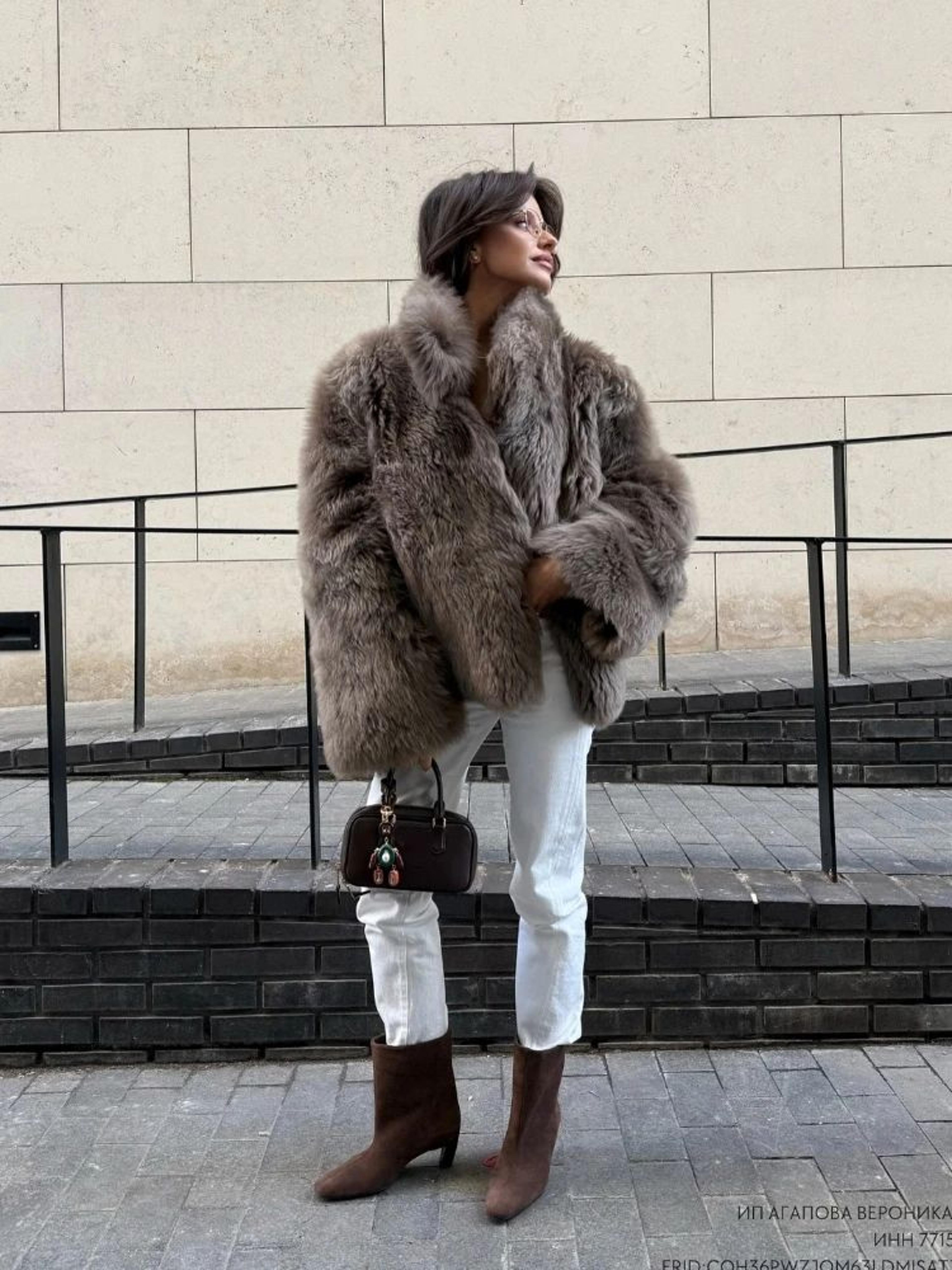Womens Chic Furry Stand Collar Winter Coat 5