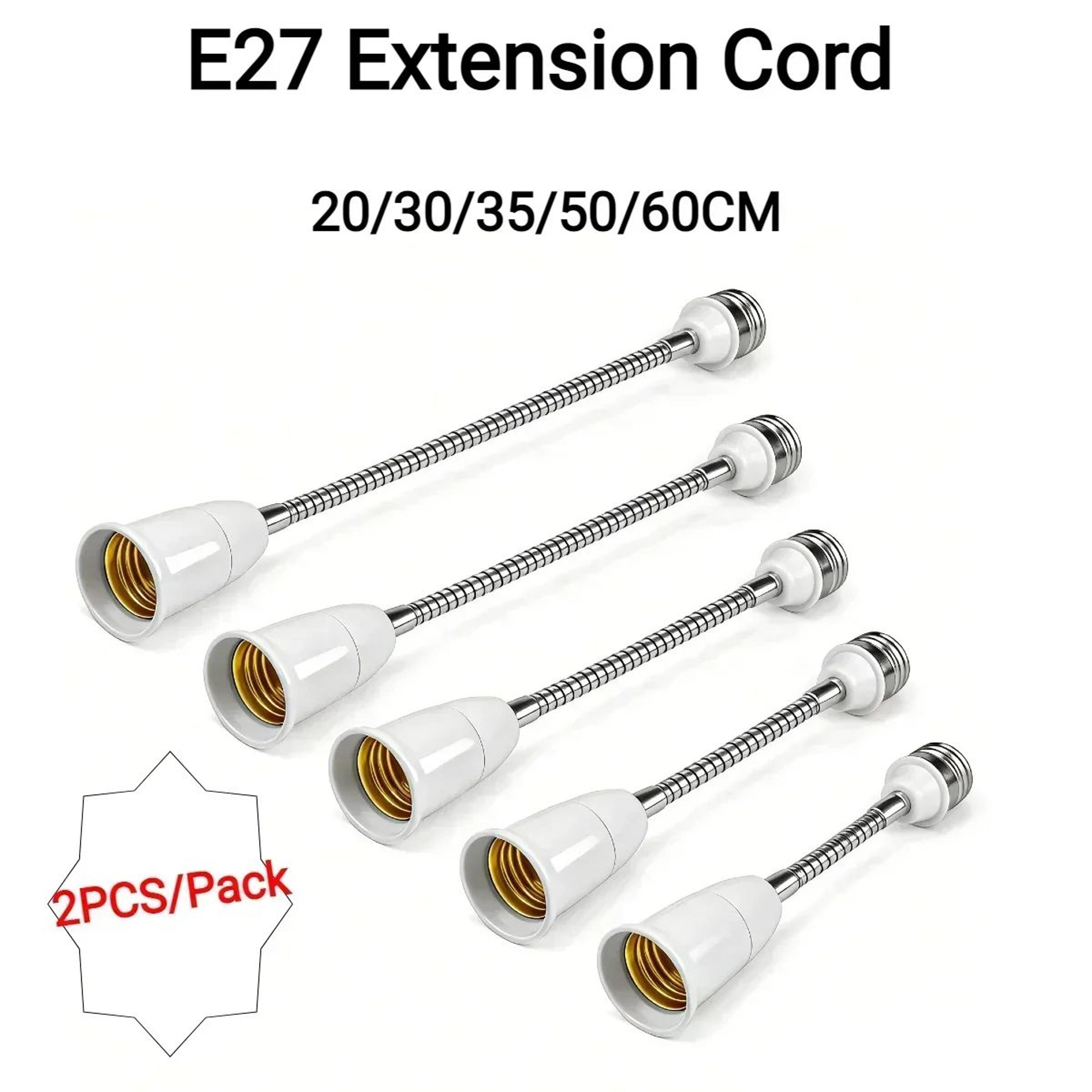 flexible e27 bulb socket extension cords 2 pack