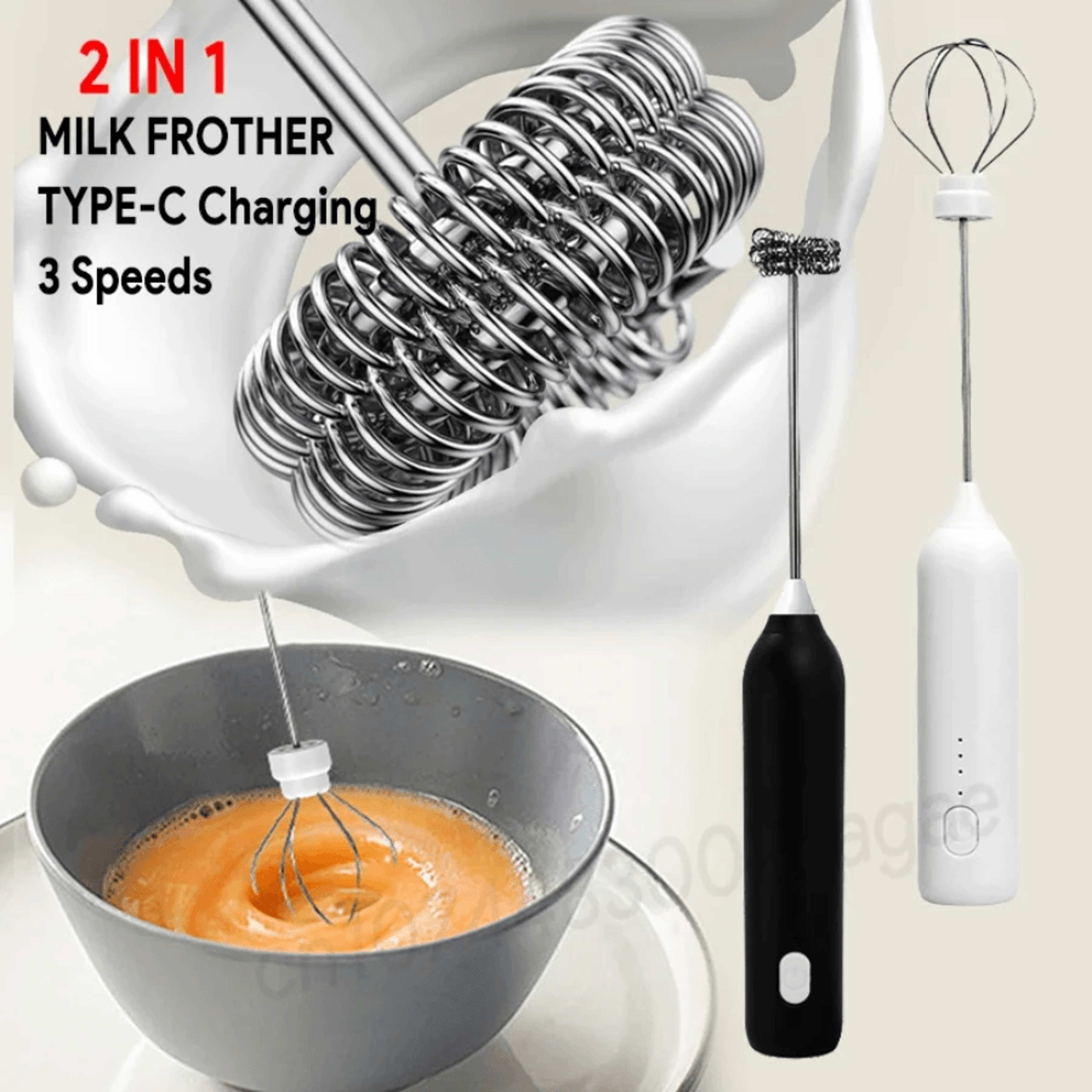 upgraded 3-in-1 usb rechargeable coffee frother, egg beater & mini blender