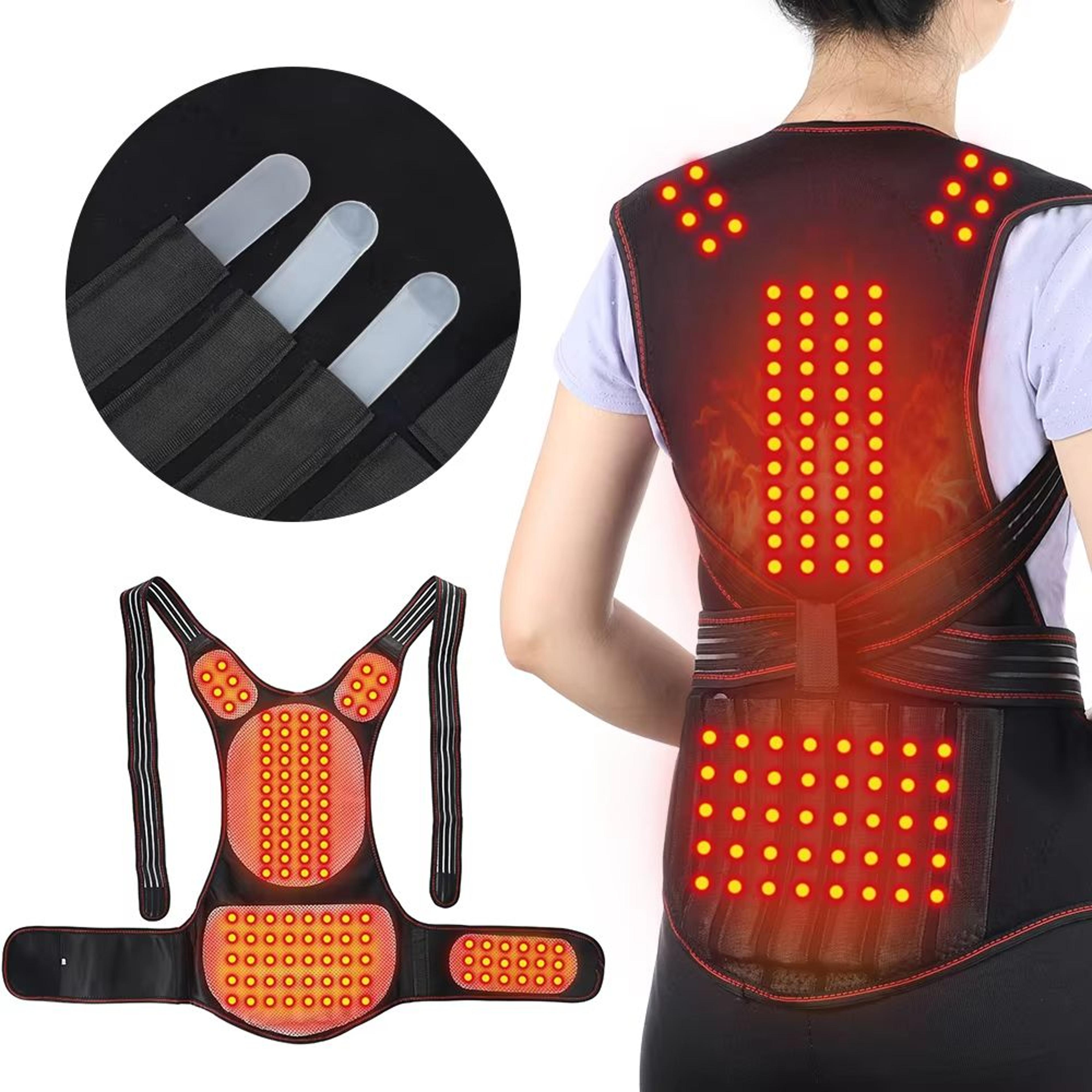 tourmaline magnetic heated vest - self heating thermal brace for back pain and posture support