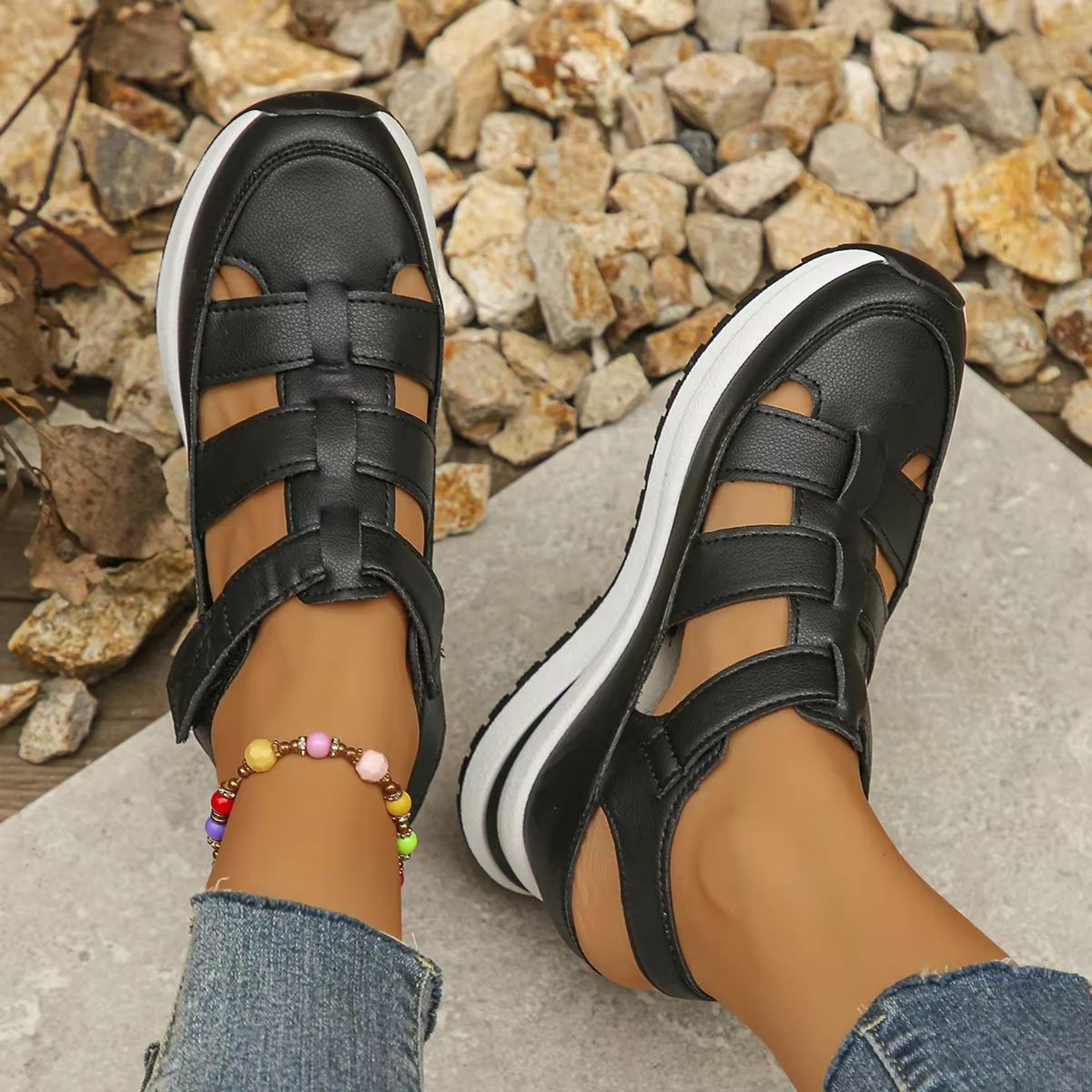 AllureLift Closed Toe Buckle Strap Wedge Sandals For Office And Summer Wear 0