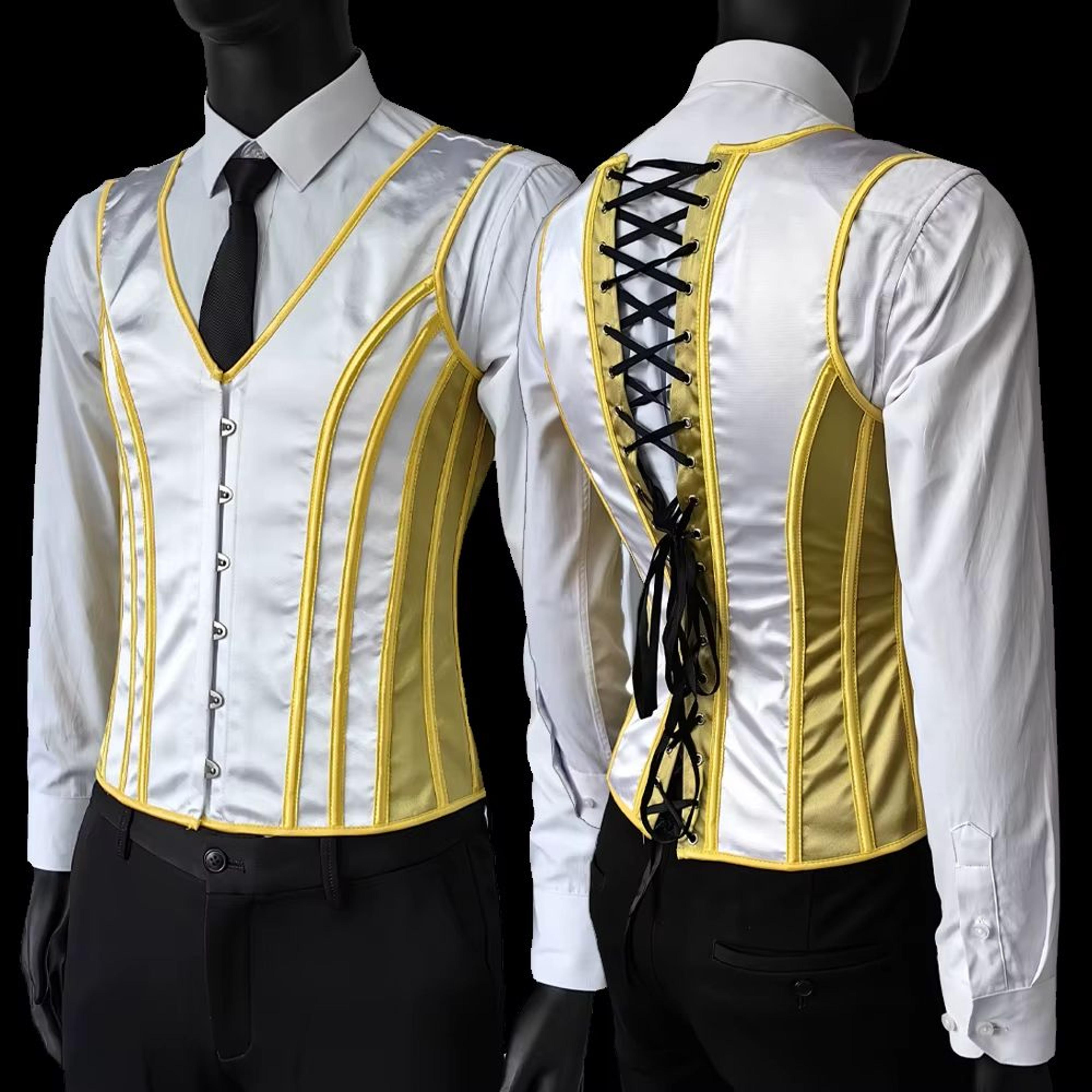 Elegant Renaissance Mens Waist Cincher  SteelBoned Medieval Corset Vest For Stomach Control 3