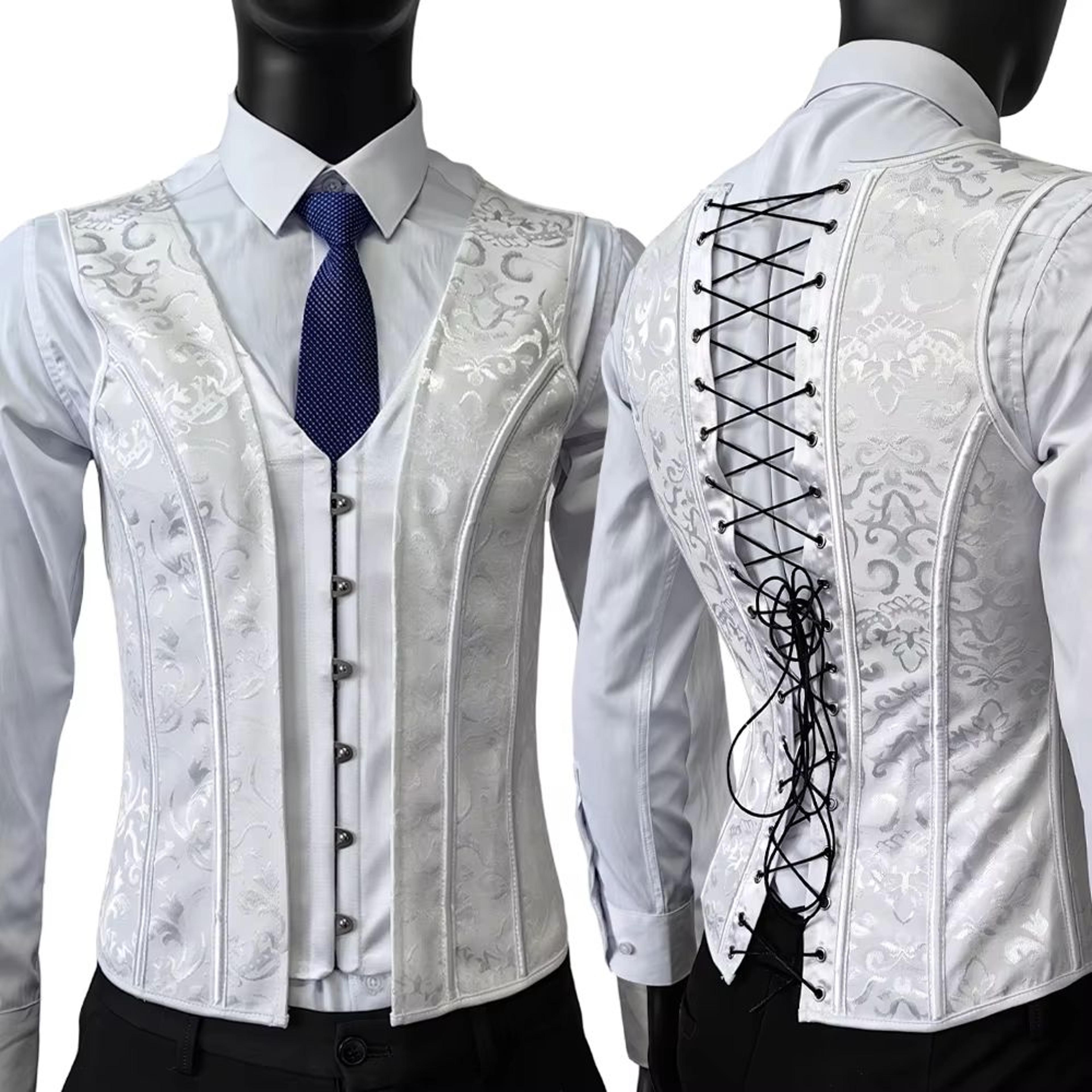 Elegant Renaissance Mens Waist Cincher  SteelBoned Medieval Corset Vest For Stomach Control 10
