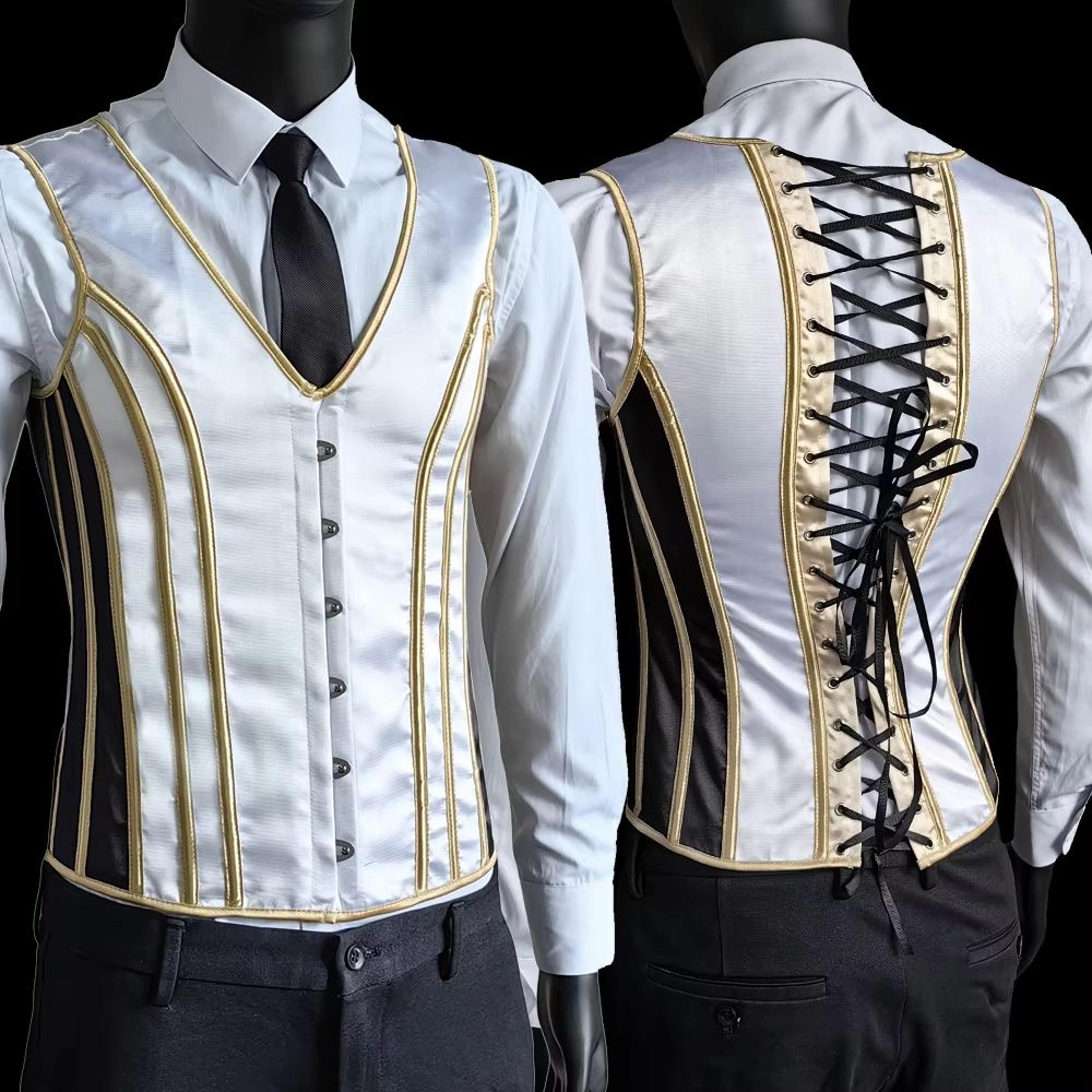 Elegant Renaissance Mens Waist Cincher  SteelBoned Medieval Corset Vest For Stomach Control 12