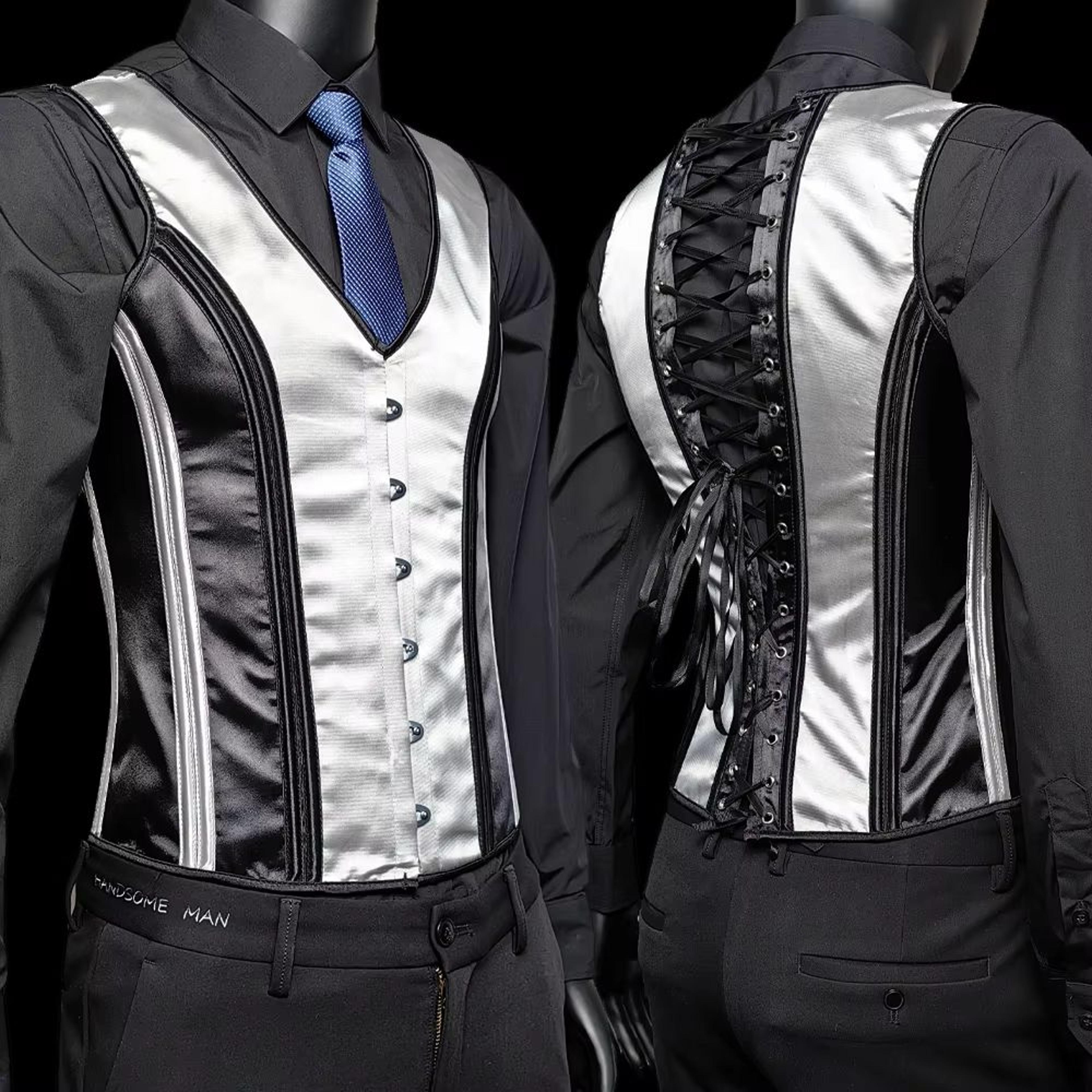 Elegant Renaissance Mens Waist Cincher  SteelBoned Medieval Corset Vest For Stomach Control 13
