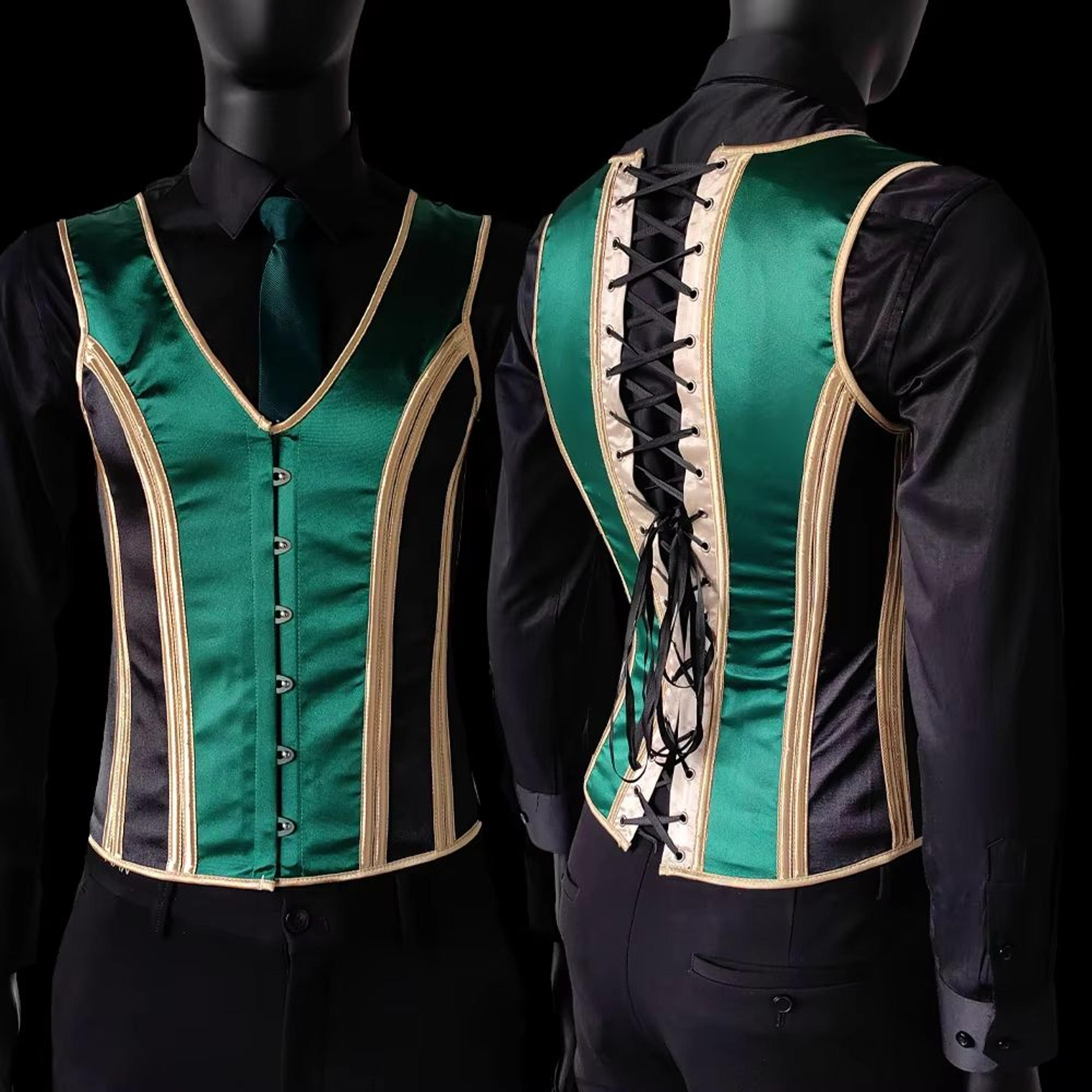 Elegant Renaissance Mens Waist Cincher  SteelBoned Medieval Corset Vest For Stomach Control 14