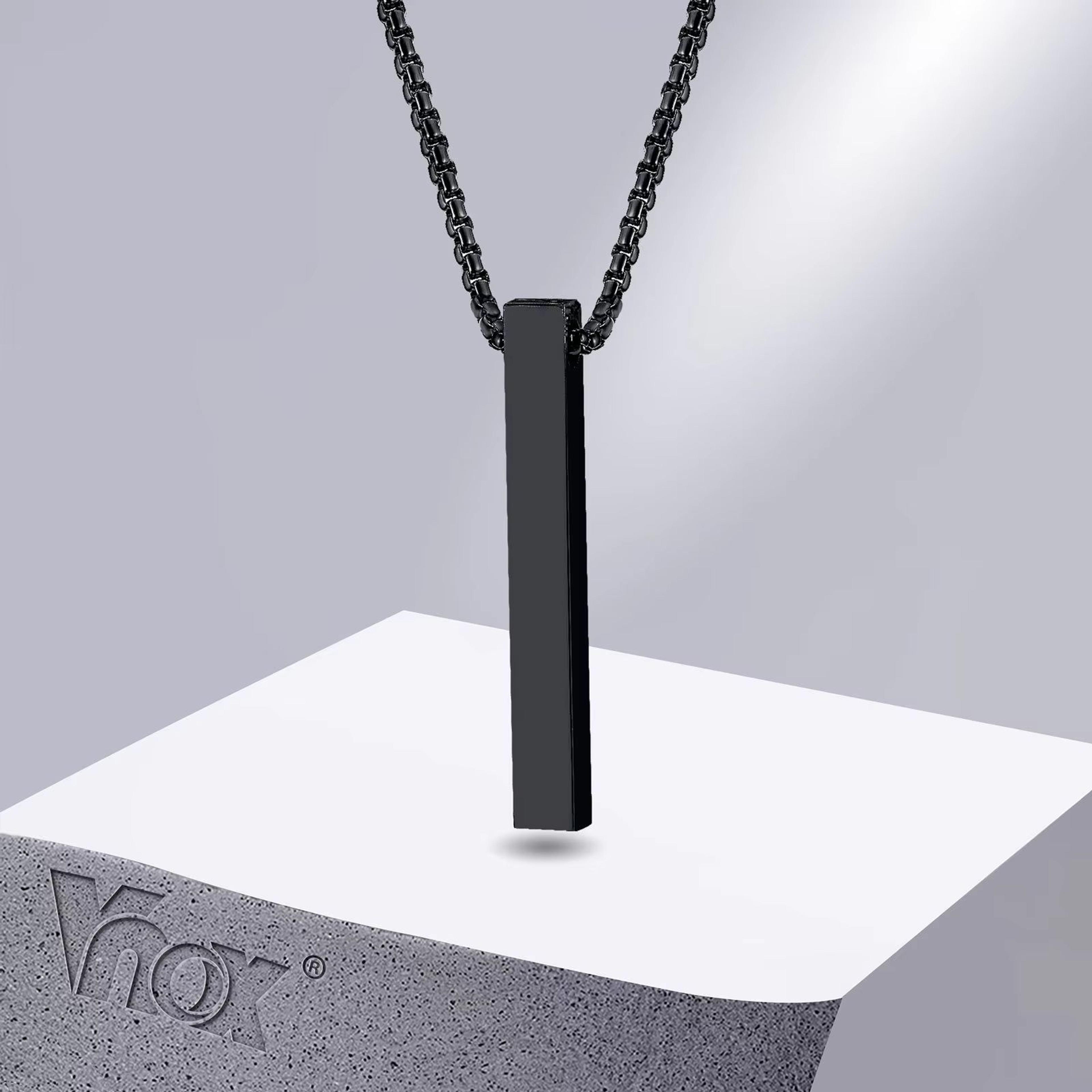 stainless steel bar pendant necklace – minimalist 3d pillar design for men & women