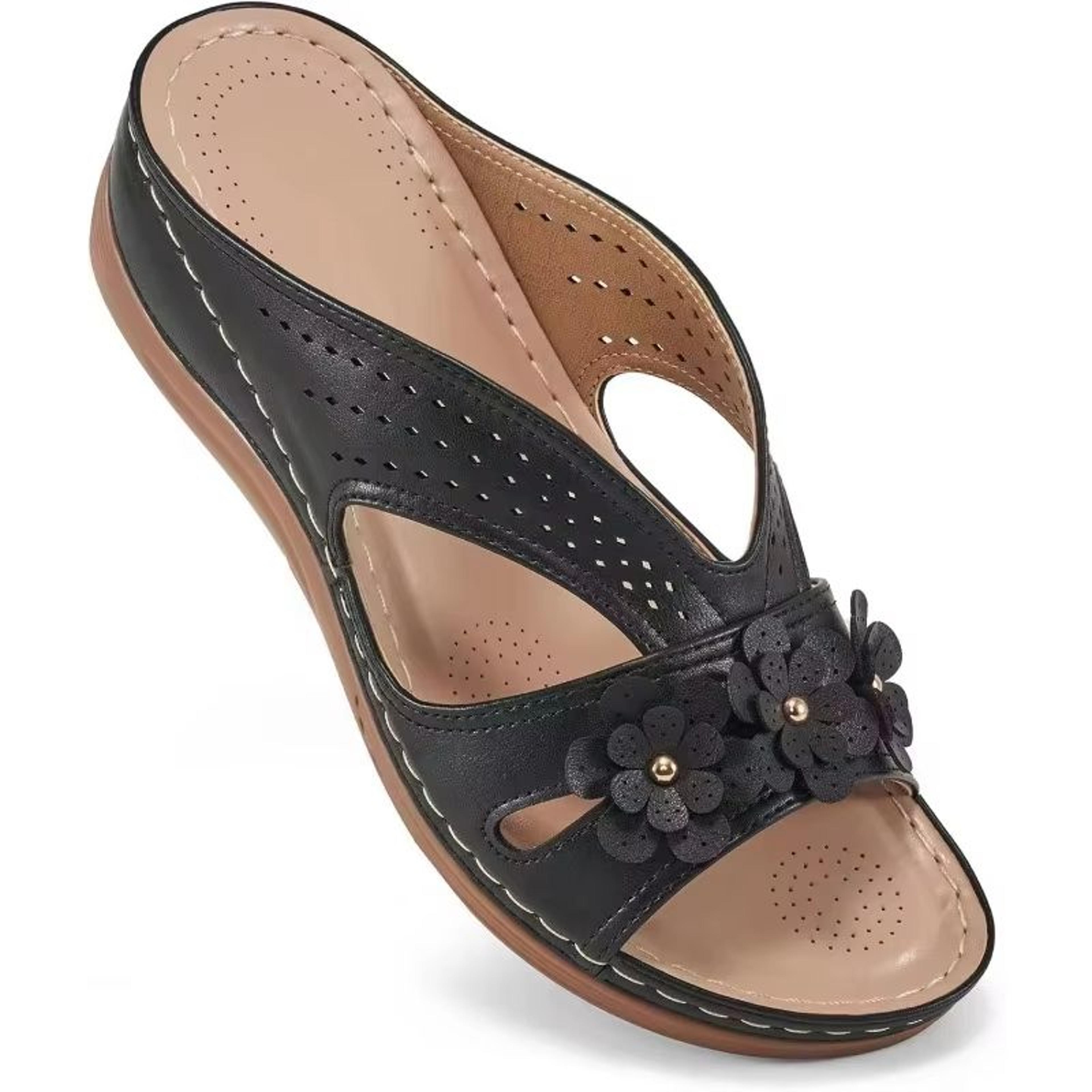 Womens Flower CutOut Wedge Sandals  Comfortable NonSlip Beach Slippers With Platform Sole 3