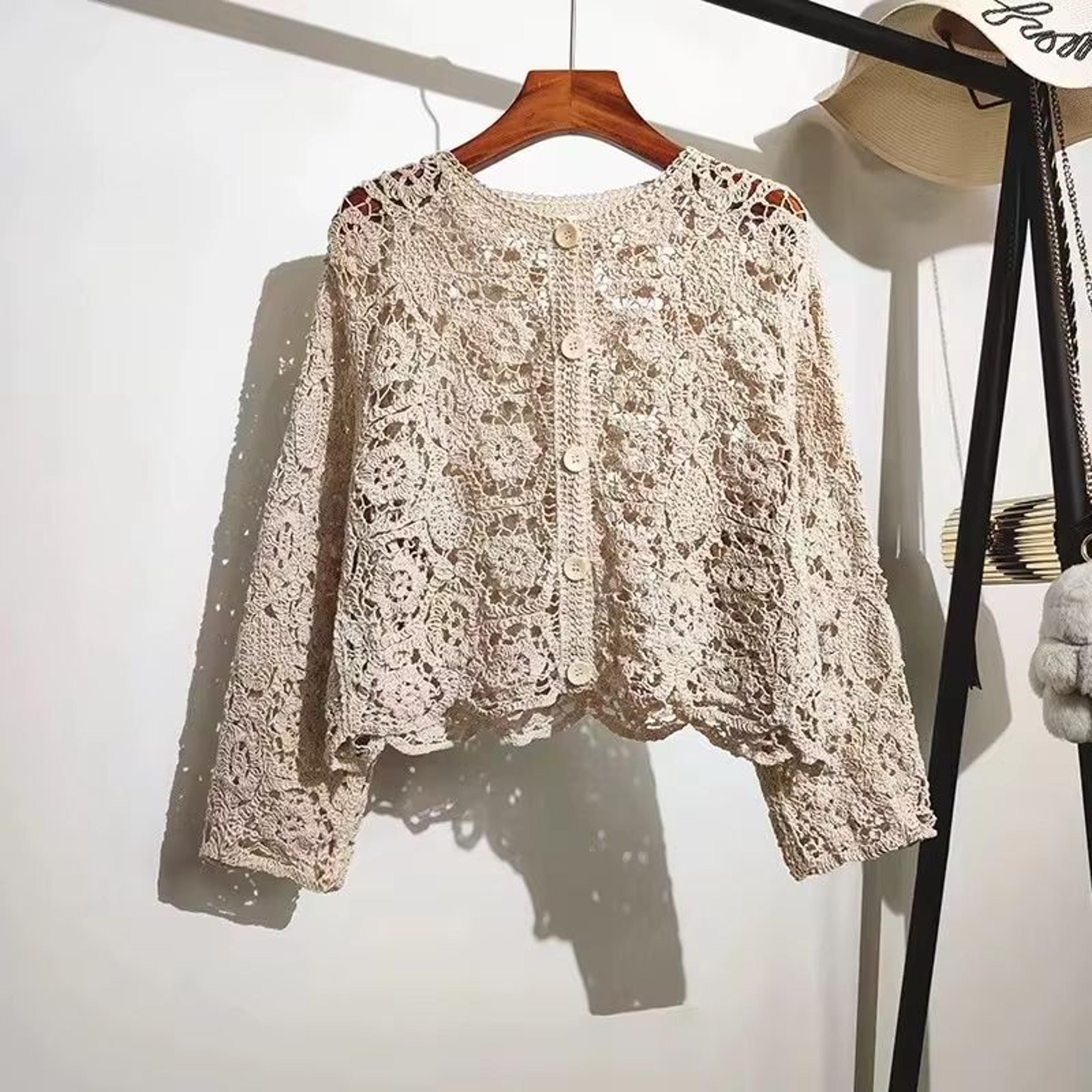 Elegant Crochet Knit ButtonUp Cardigan Beach Cover Up 3