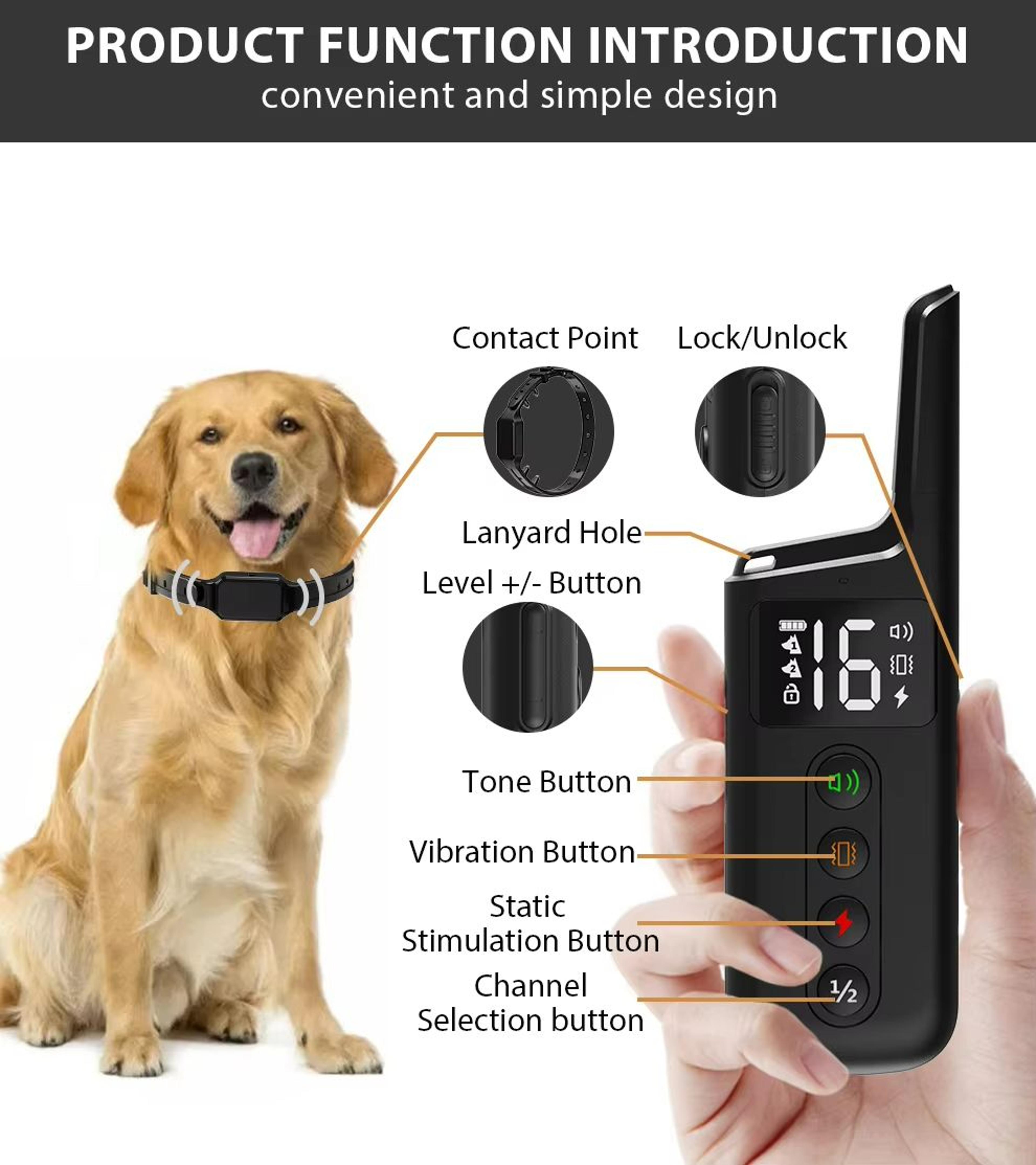 Premium Remote Shock And AntiBark Dog Training Collar  1000ft Range With Beep Vibration Shock Modes 2
