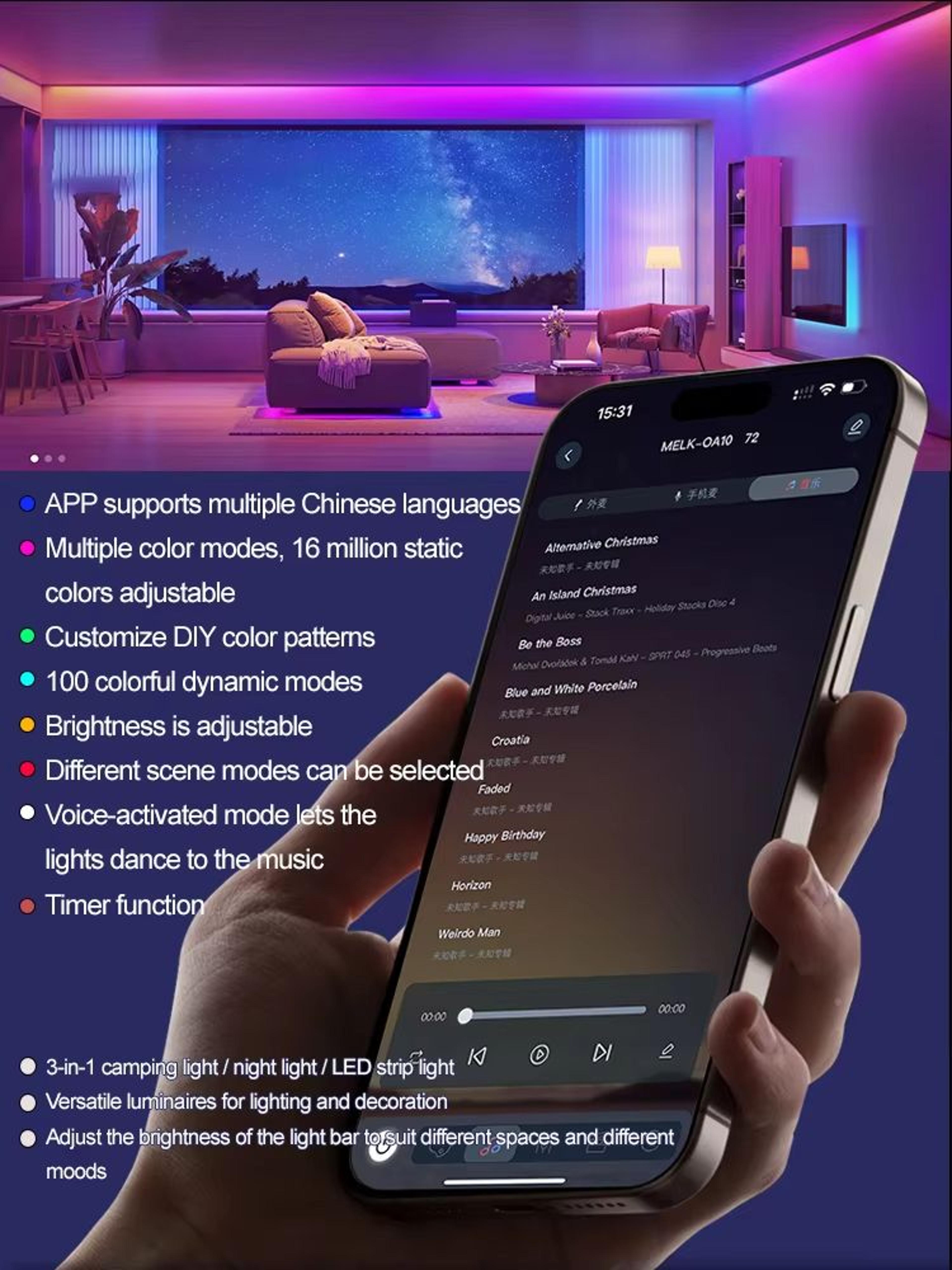 GGbingo Rechargeable Waterproof RGB Camping String Lights With Smart App Control 5