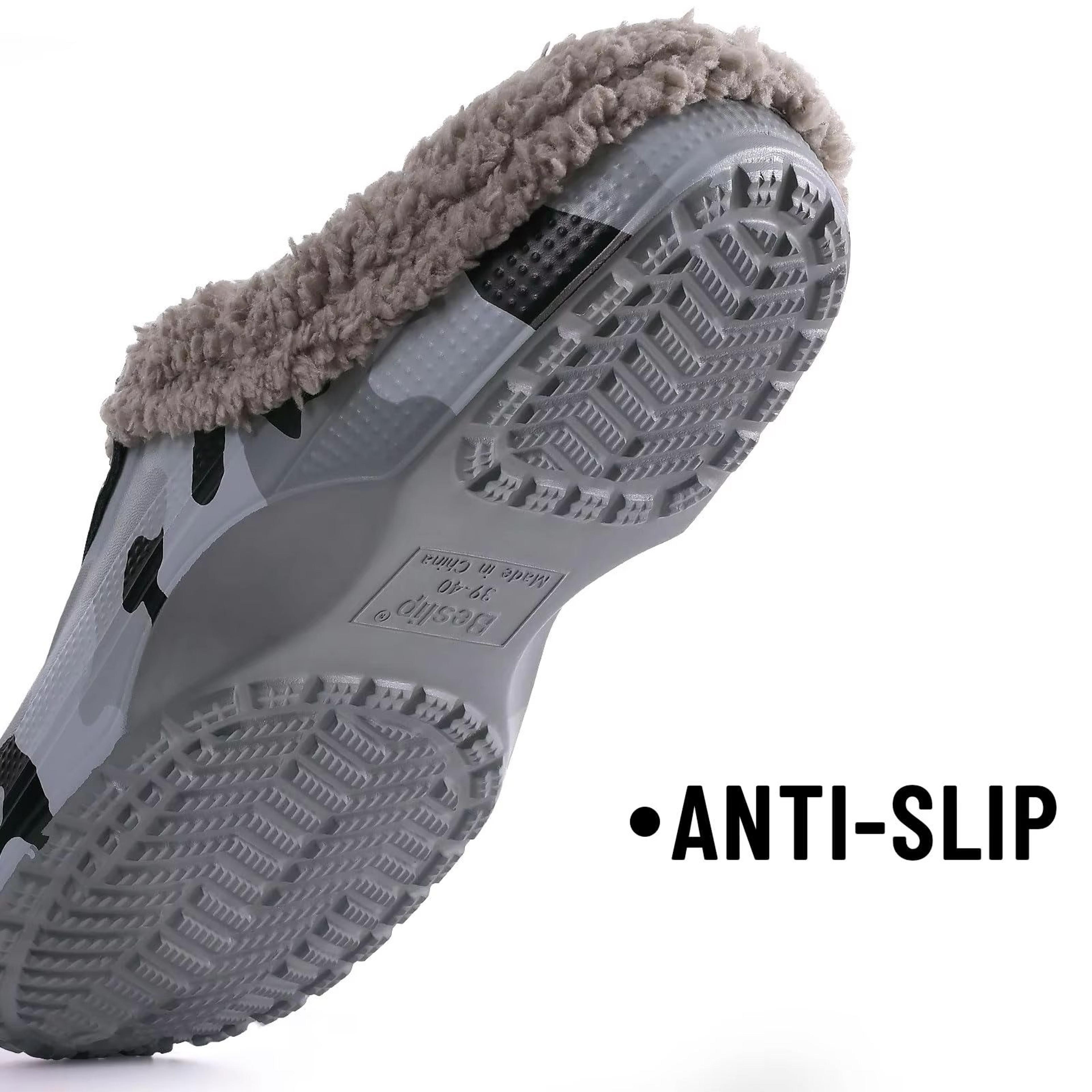 Shevalues Waterproof Fuzzy Mens Clogs Warm Fur Lined Slippers Indoor Outdoor Anti Slip House Shoes 4