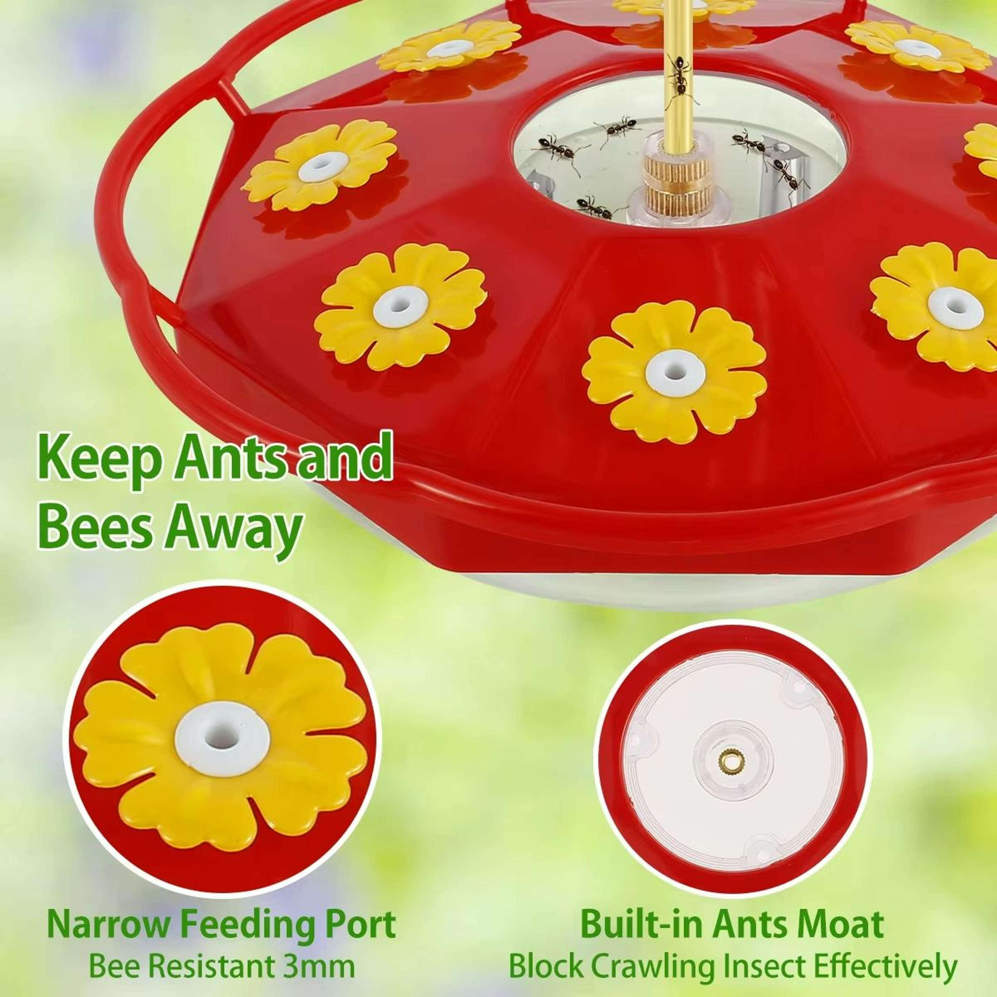 All Season Bee Proof Hummingbird Feeder With Ant Moat And Flower Feeding Ports 4
