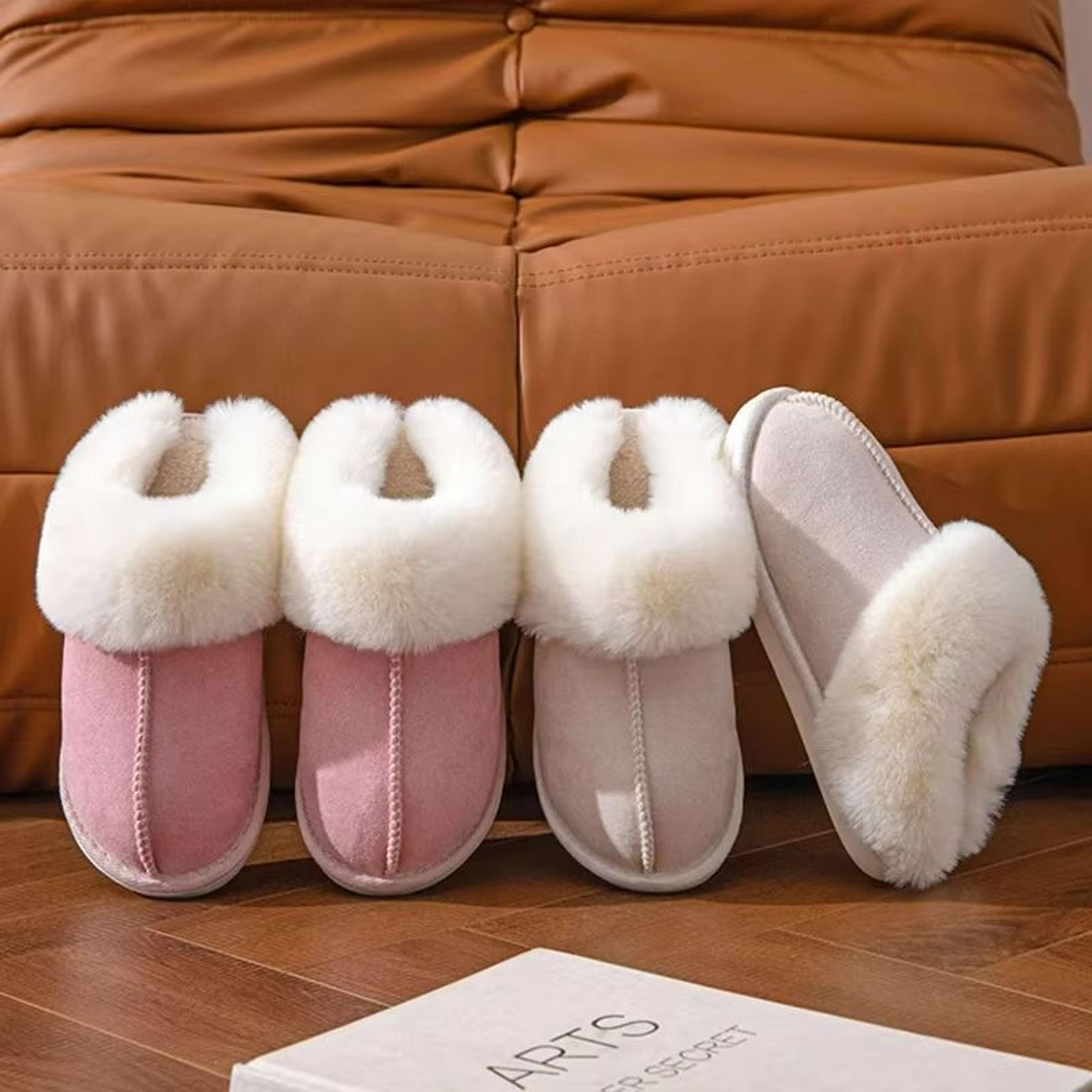 cozystep winter warm faux suede fluffy slippers – women's non-slip indoor home shoes