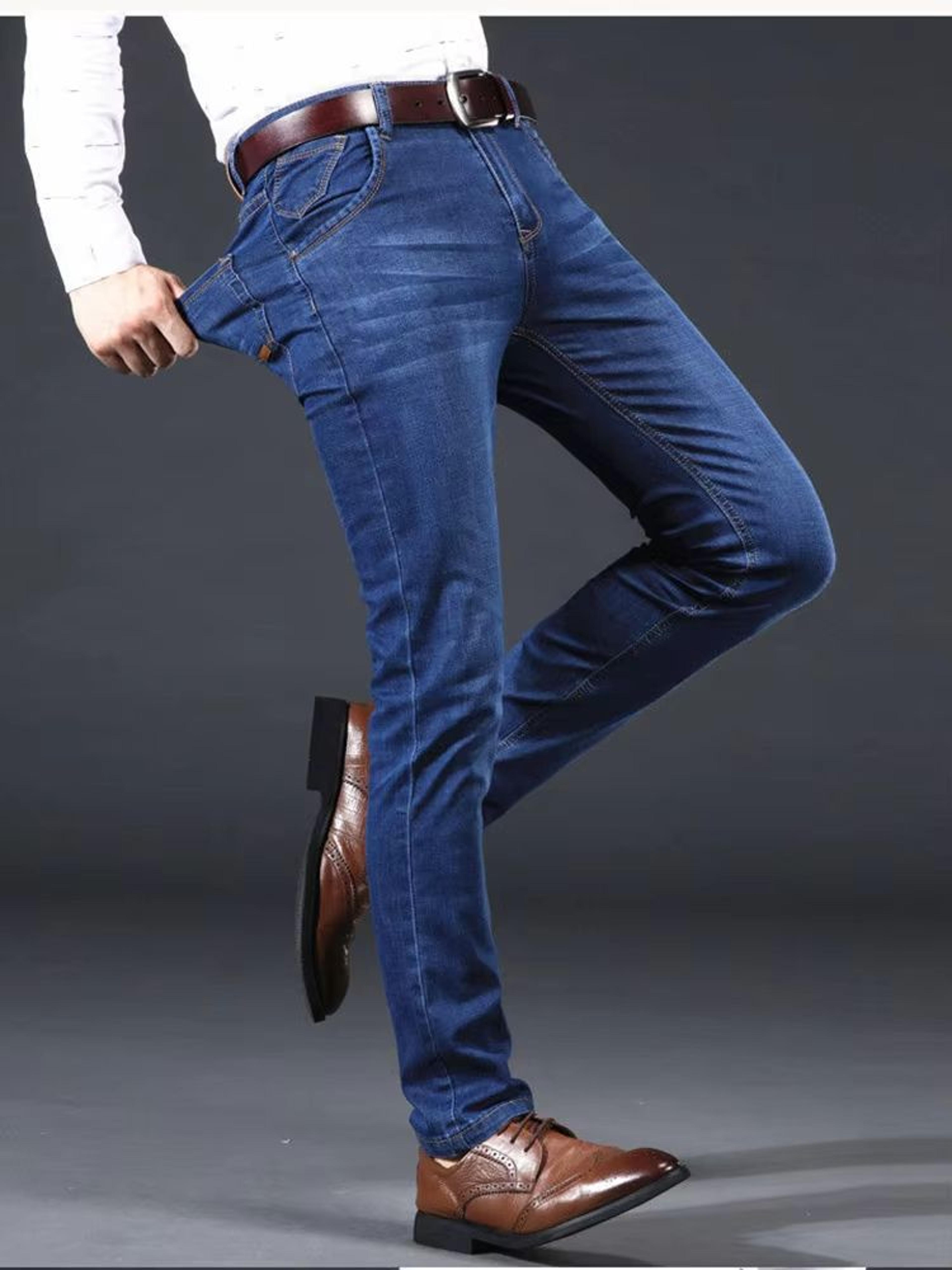 Mens Light Luxury Stretch Slim Fit Pants  Soft Business Casual Denim Trousers 2
