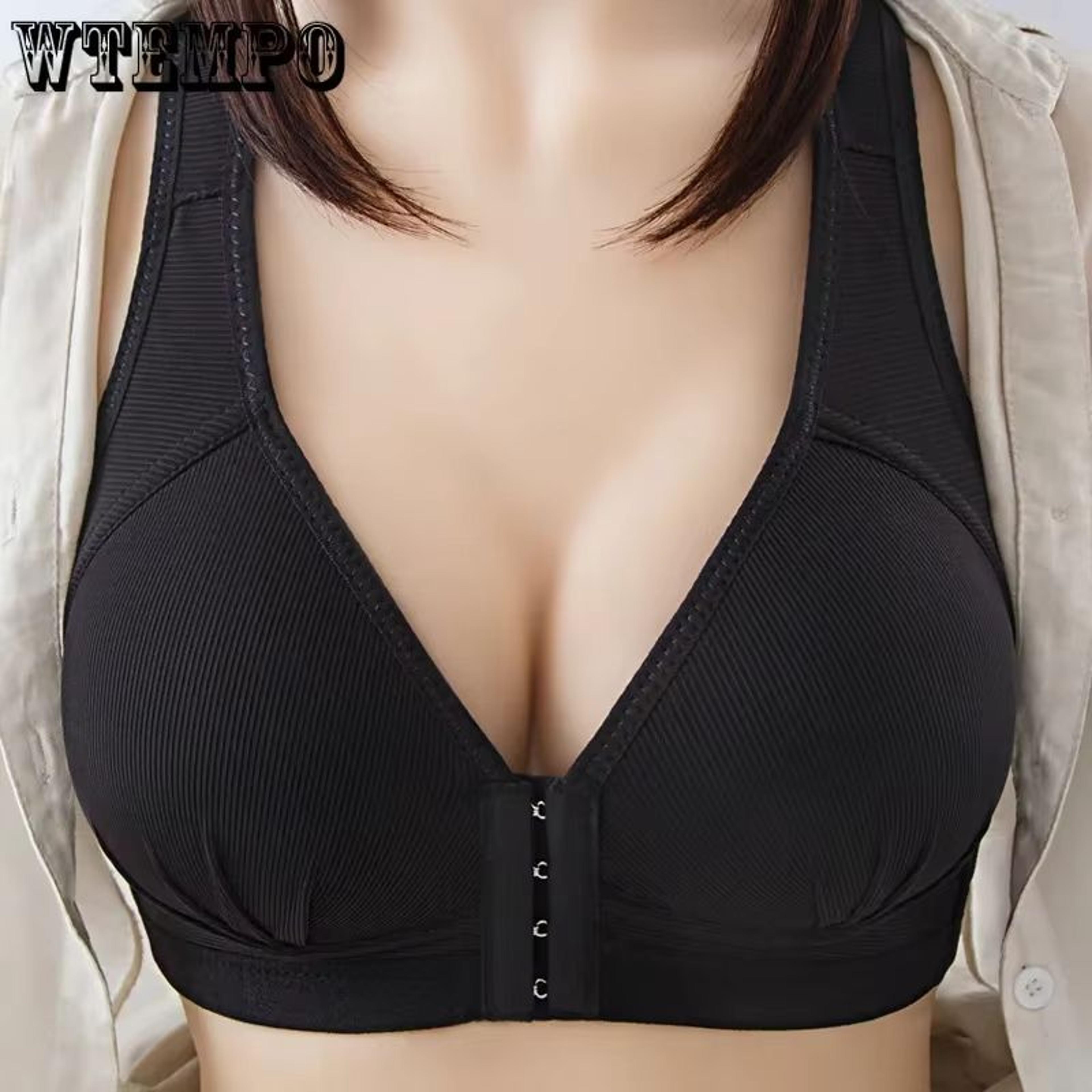 Womens Plus Size Cotton Bra Front Buckle Wireless Comfortable Soft Underwear 1