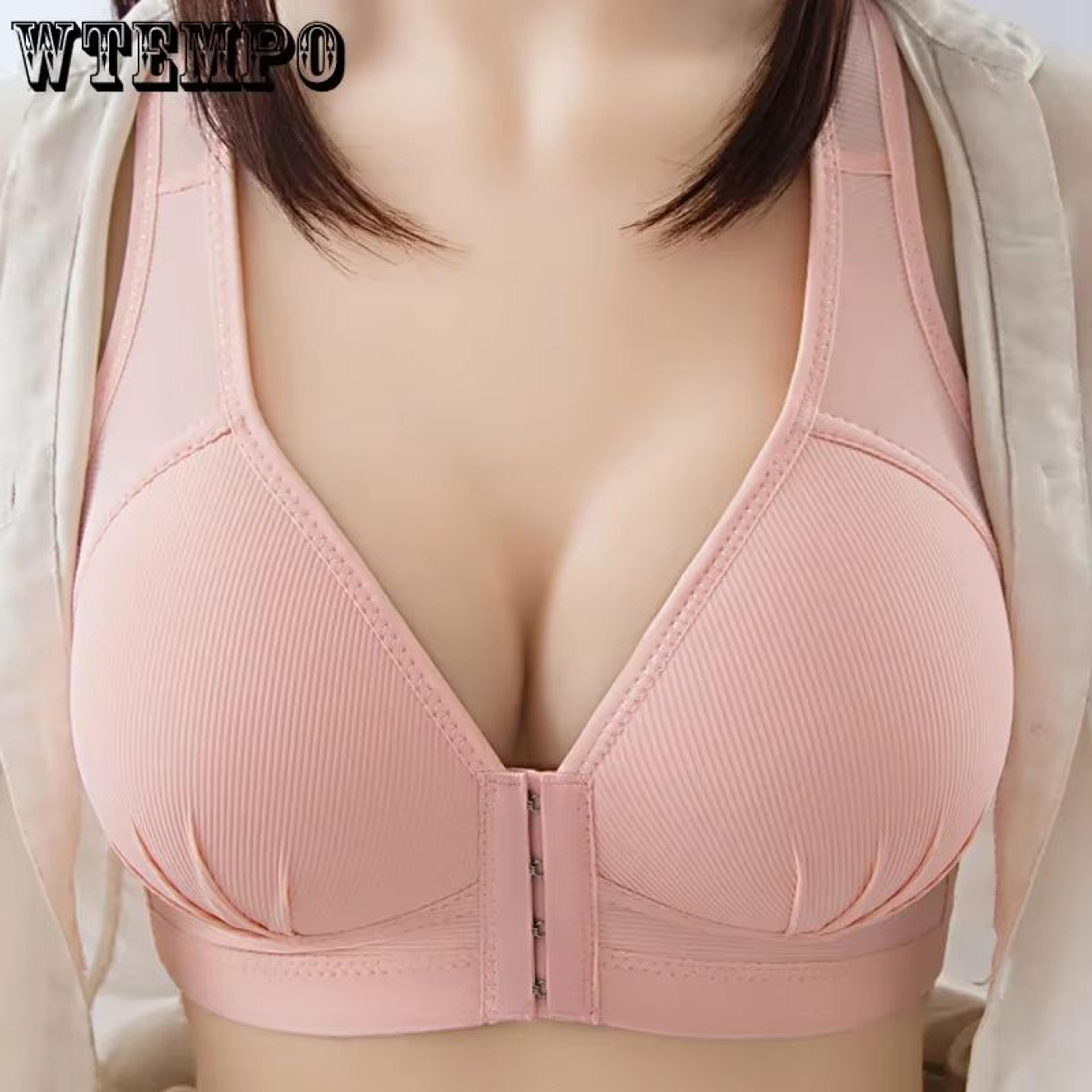 Womens Plus Size Cotton Bra Front Buckle Wireless Comfortable Soft Underwear 3