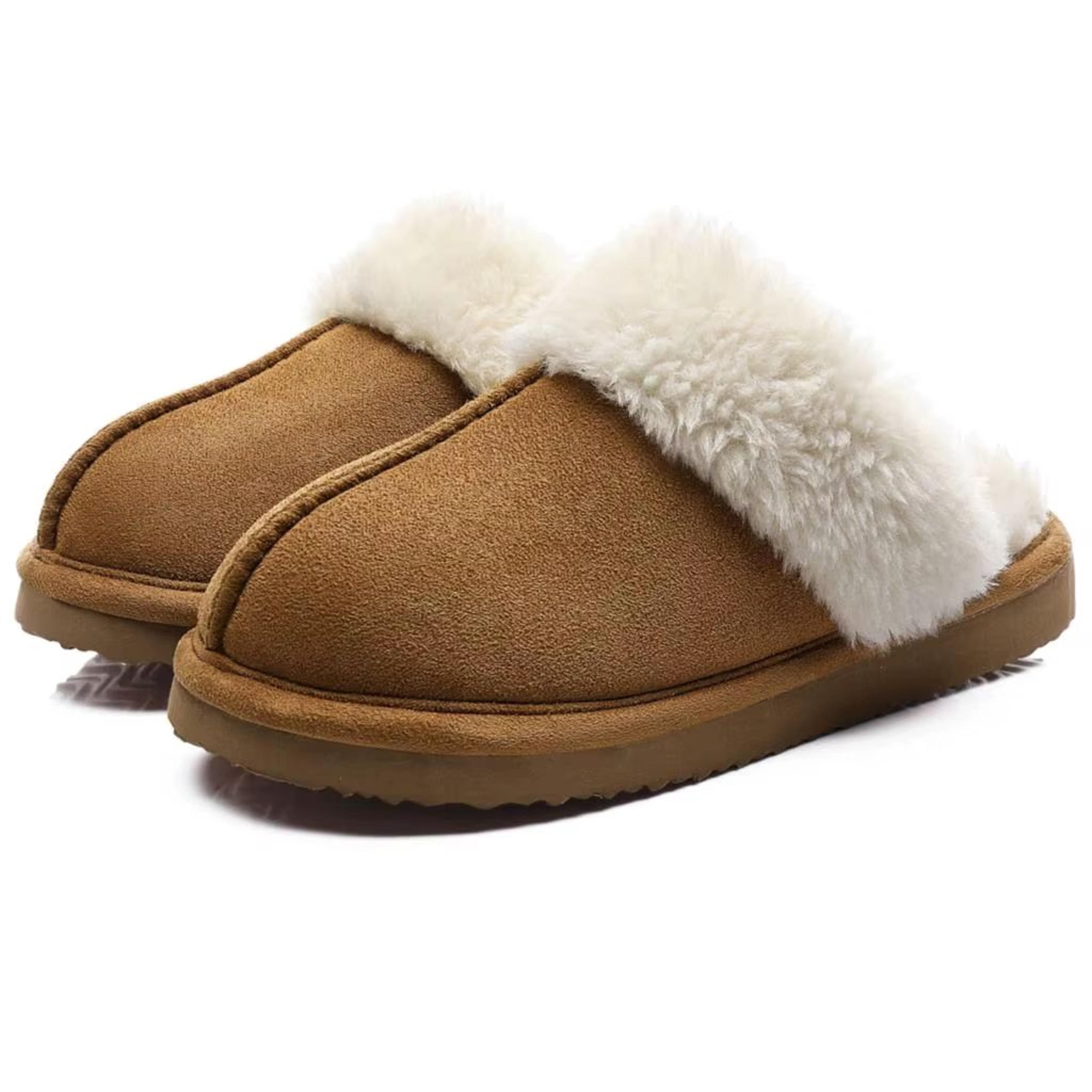 Winter Fuzzy Women Slippers Indoor Outdoor Soft Fluffy Suede House Shoes With Antiskid Sole 6