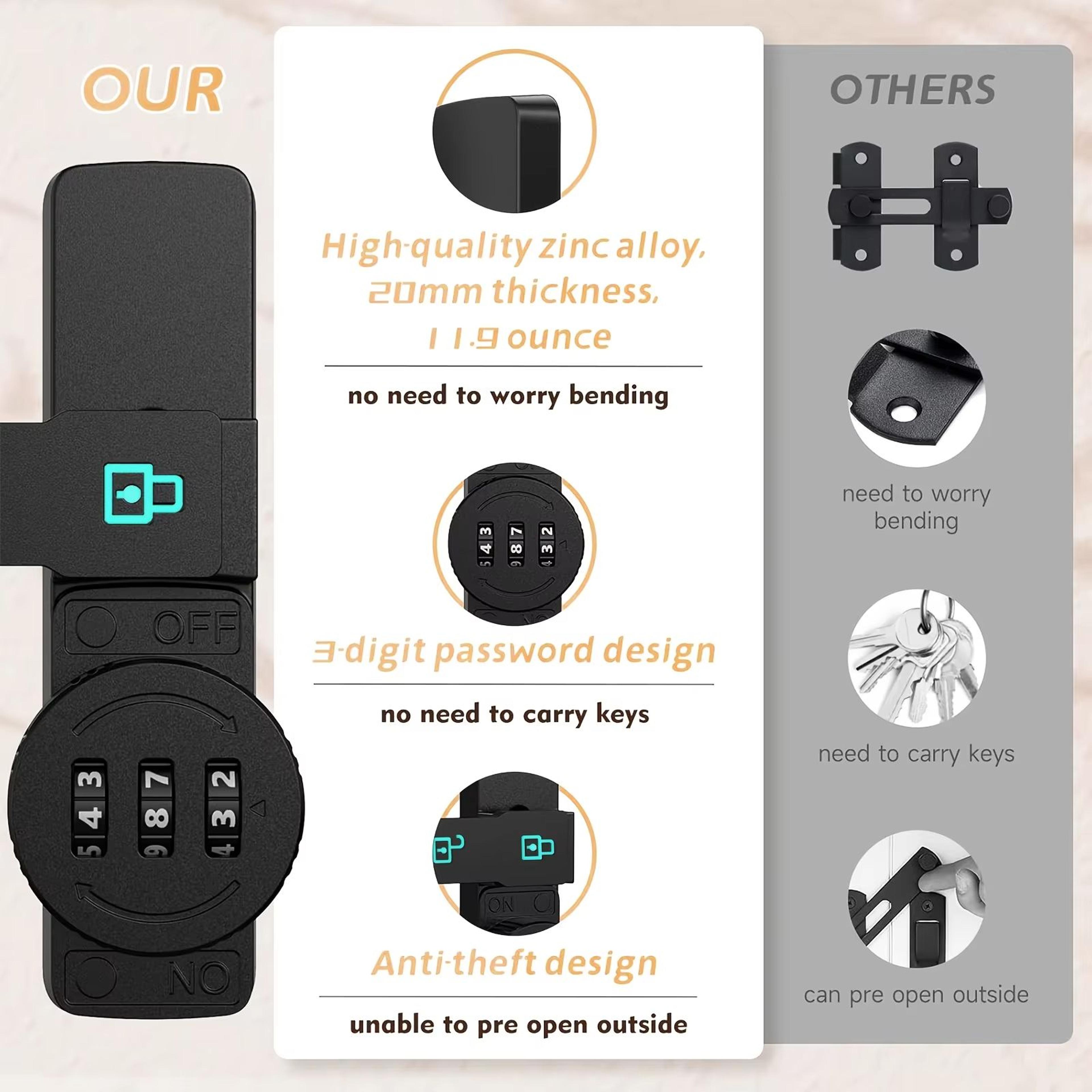 Combination Barn Door Lock  180 Sliding Deadbolt With 3Digit Password Security And Luminous Sign 3