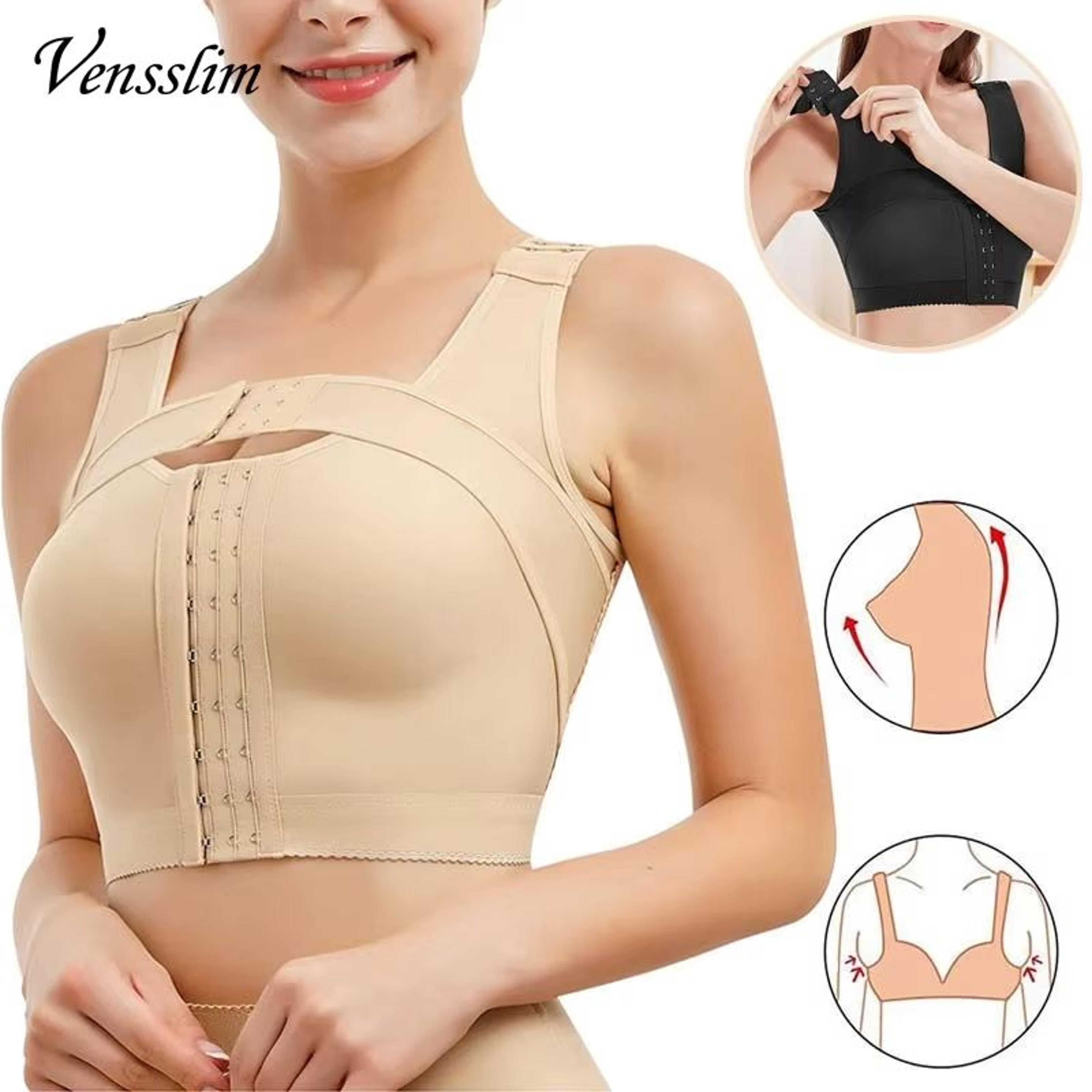 women's post-surgery front closure bra – posture corrector & compression shapewear with hooks for recovery & support
