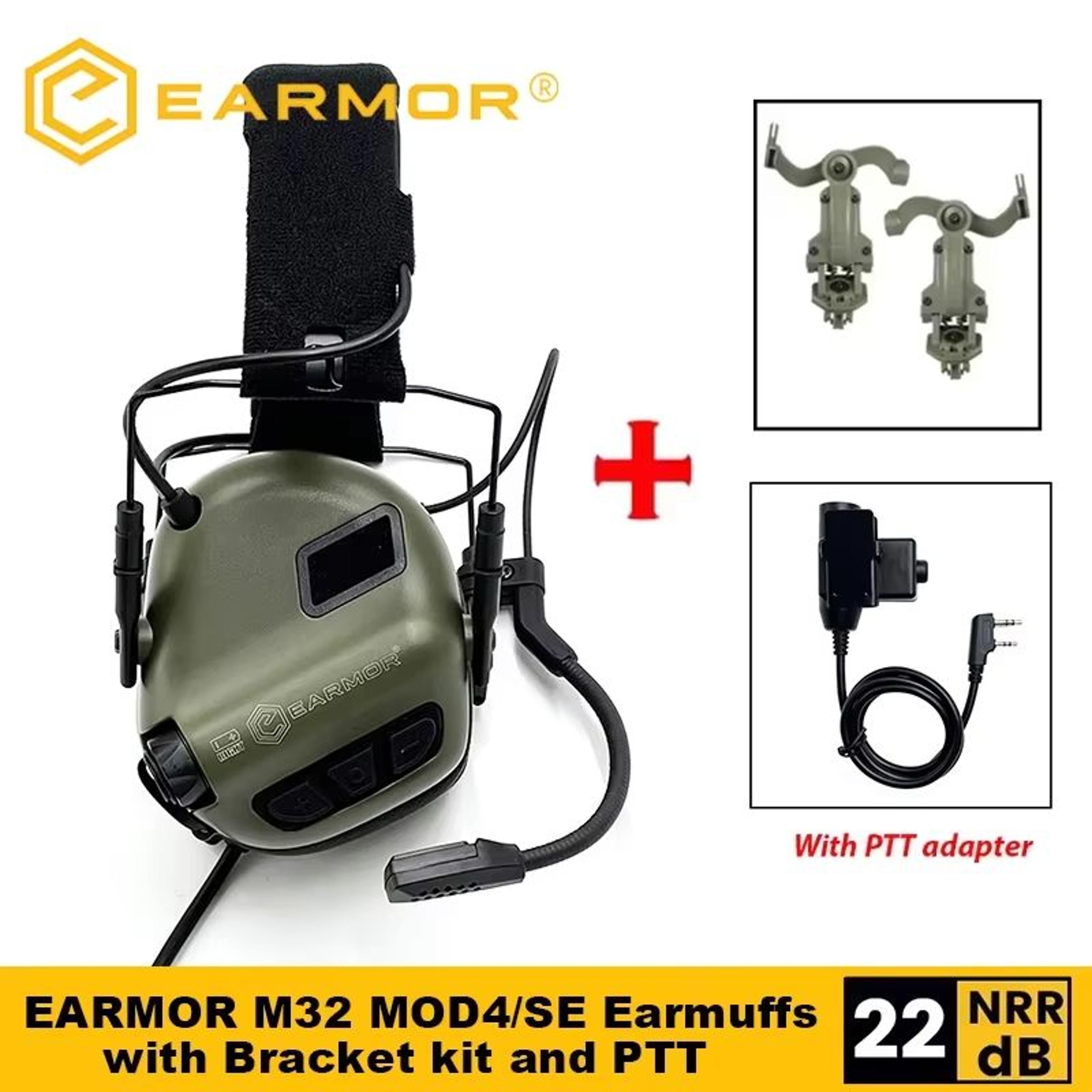 EARMOR M32 MOD4SE Tactical Shooting Earmuffs  Noise Reduction Headset With Helmet ARC Rail  Kenwood 1