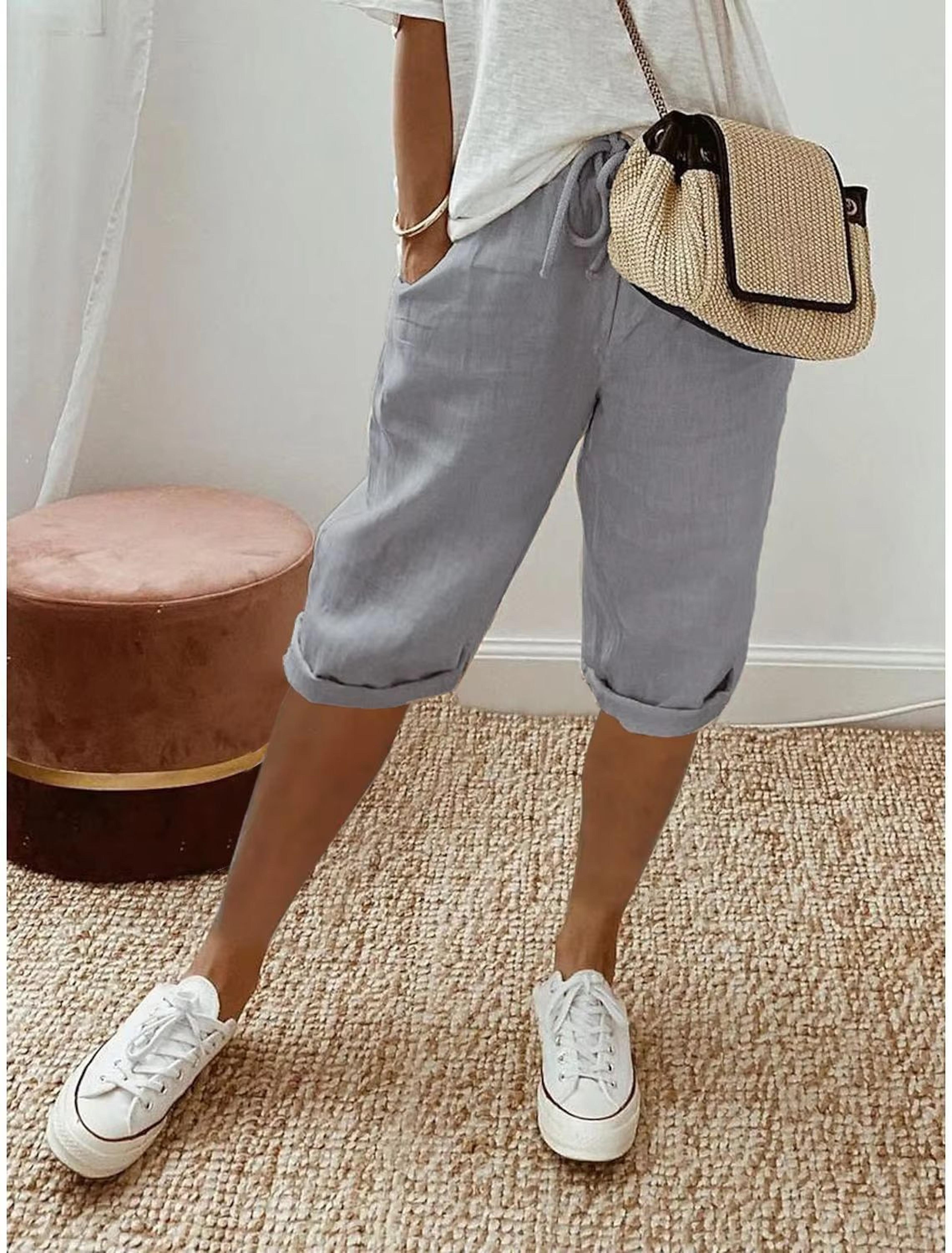 WomenS Cotton Linen Summer Shorts  Elastic Waist Casual Pants With Pockets Lightweight 5Quarter Des 14