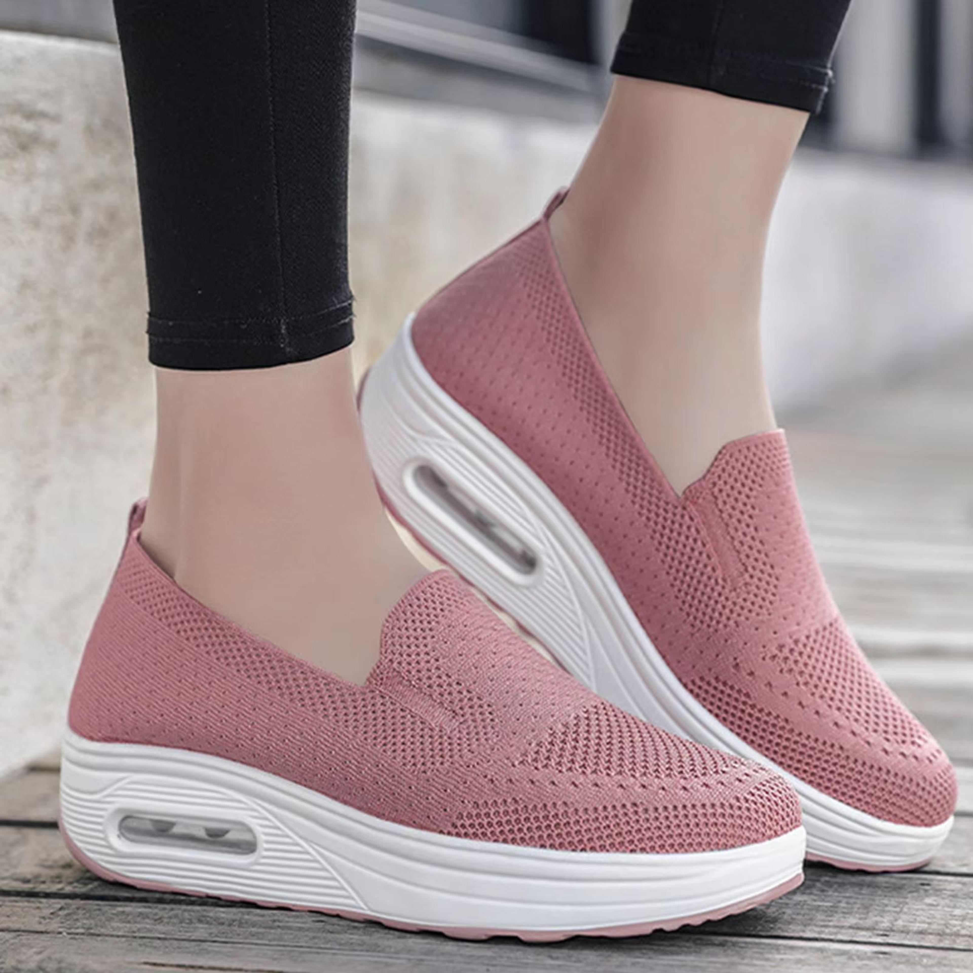 women's slip-on sneakers – breathable mesh walking shoes for jogging, biking & everyday comfort