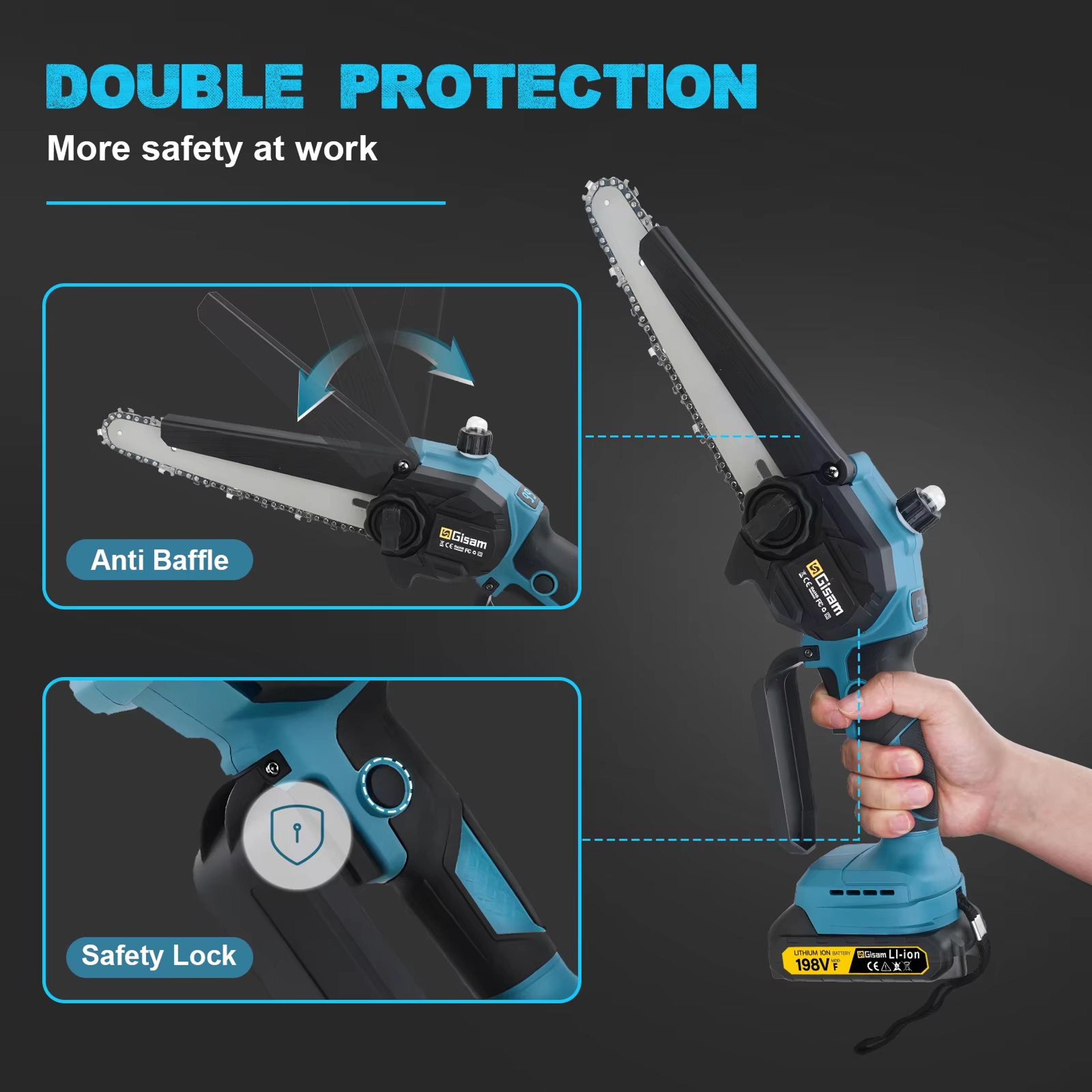 Gisam 8Inch Brushless Cordless Chainsaw  Lightweight Portable Electric Saw Makita 18V Battery Compa 4