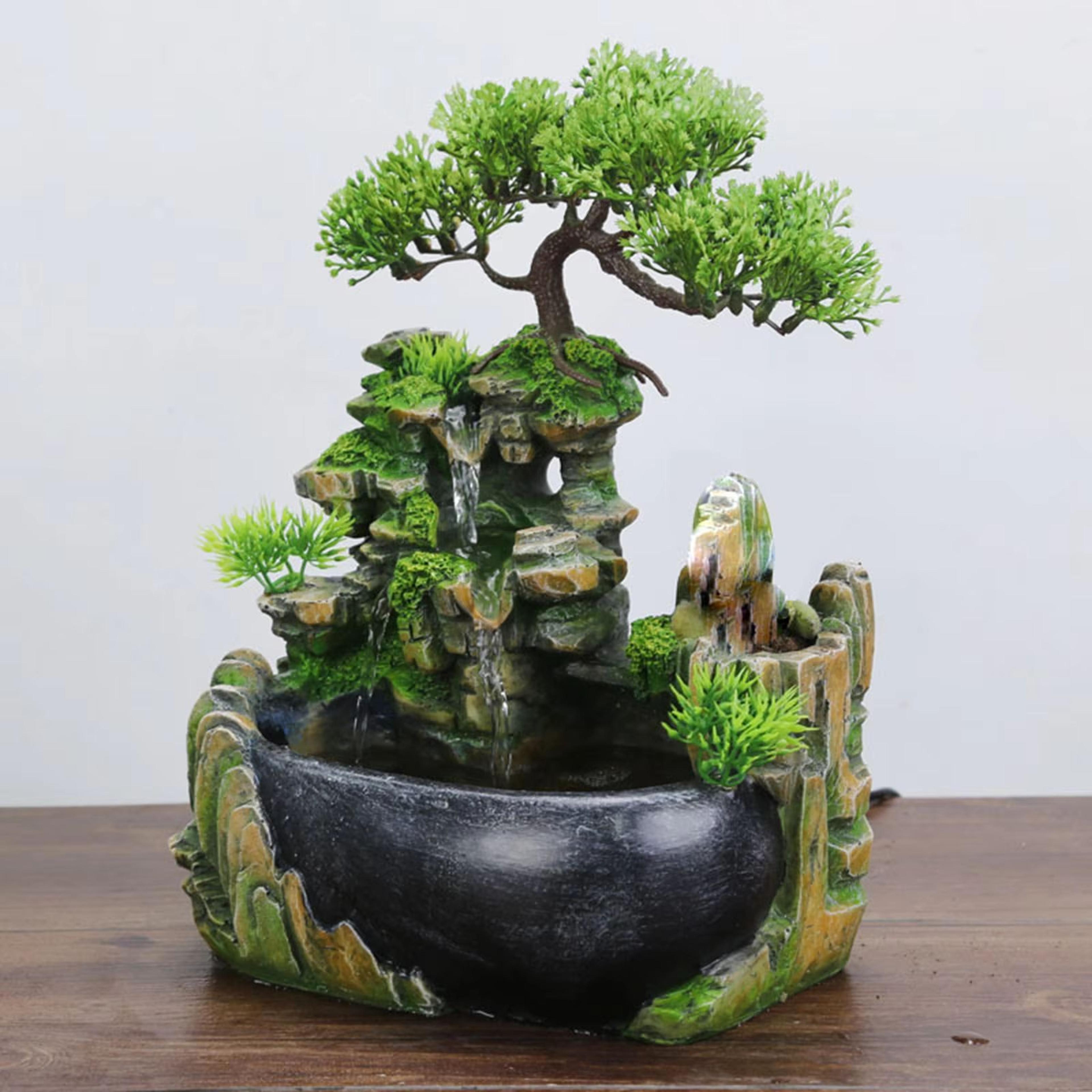 zen rockery tabletop fountain with pump – indoor waterfall decor for home, bedroom & office