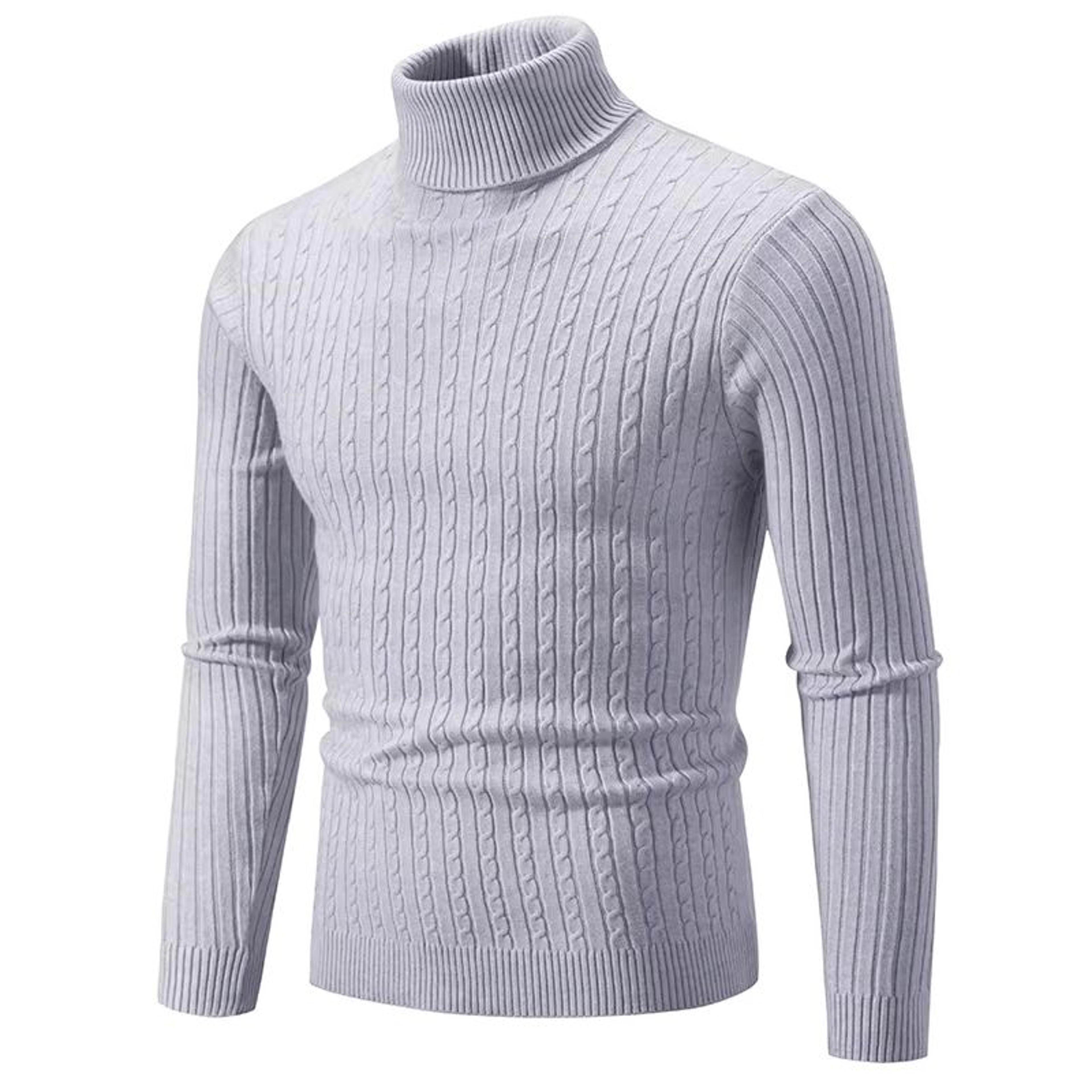 Mens High Neck Sweater  Solid Color Knitted Pullover Turtleneck For Winter Warmth 6