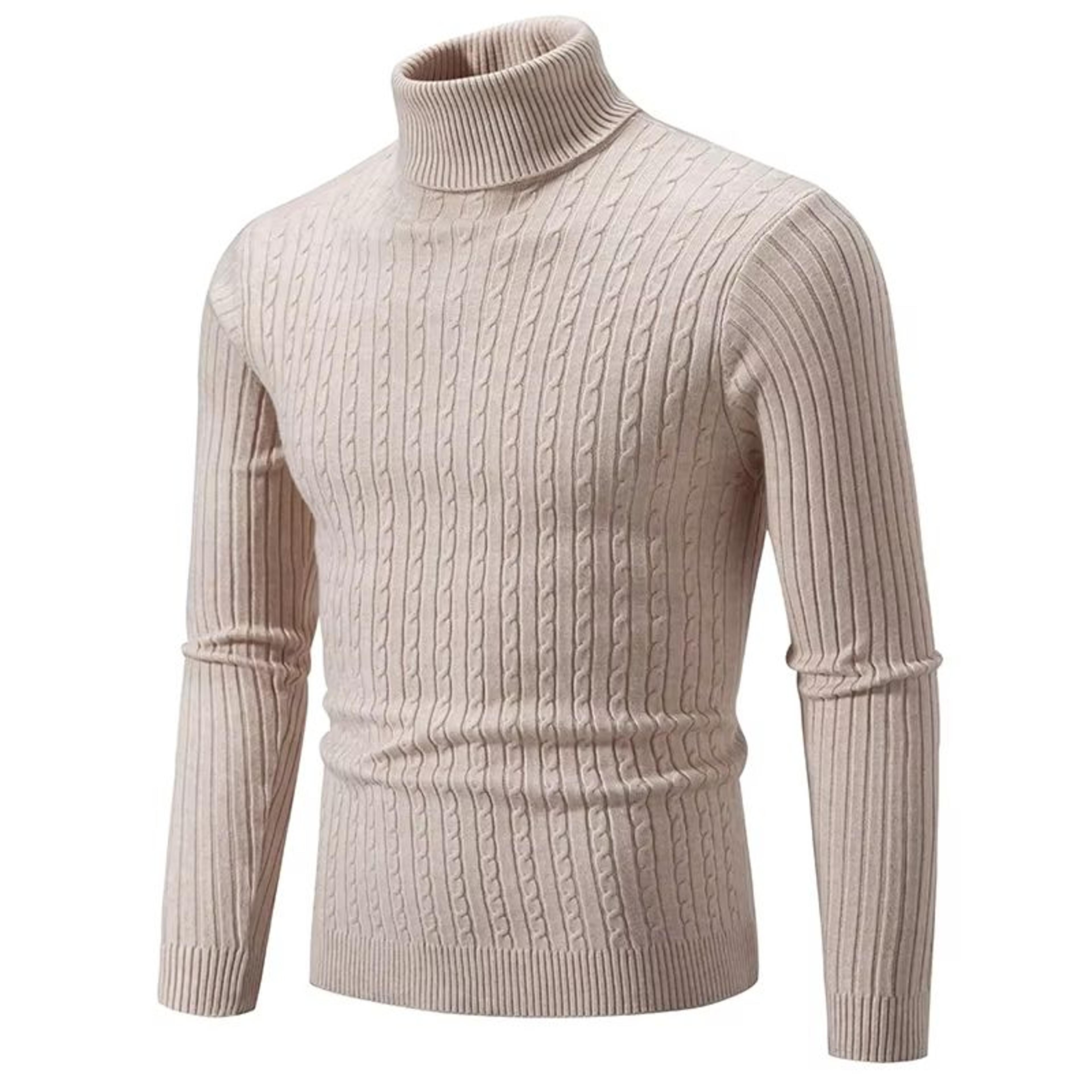 Mens High Neck Sweater  Solid Color Knitted Pullover Turtleneck For Winter Warmth 8