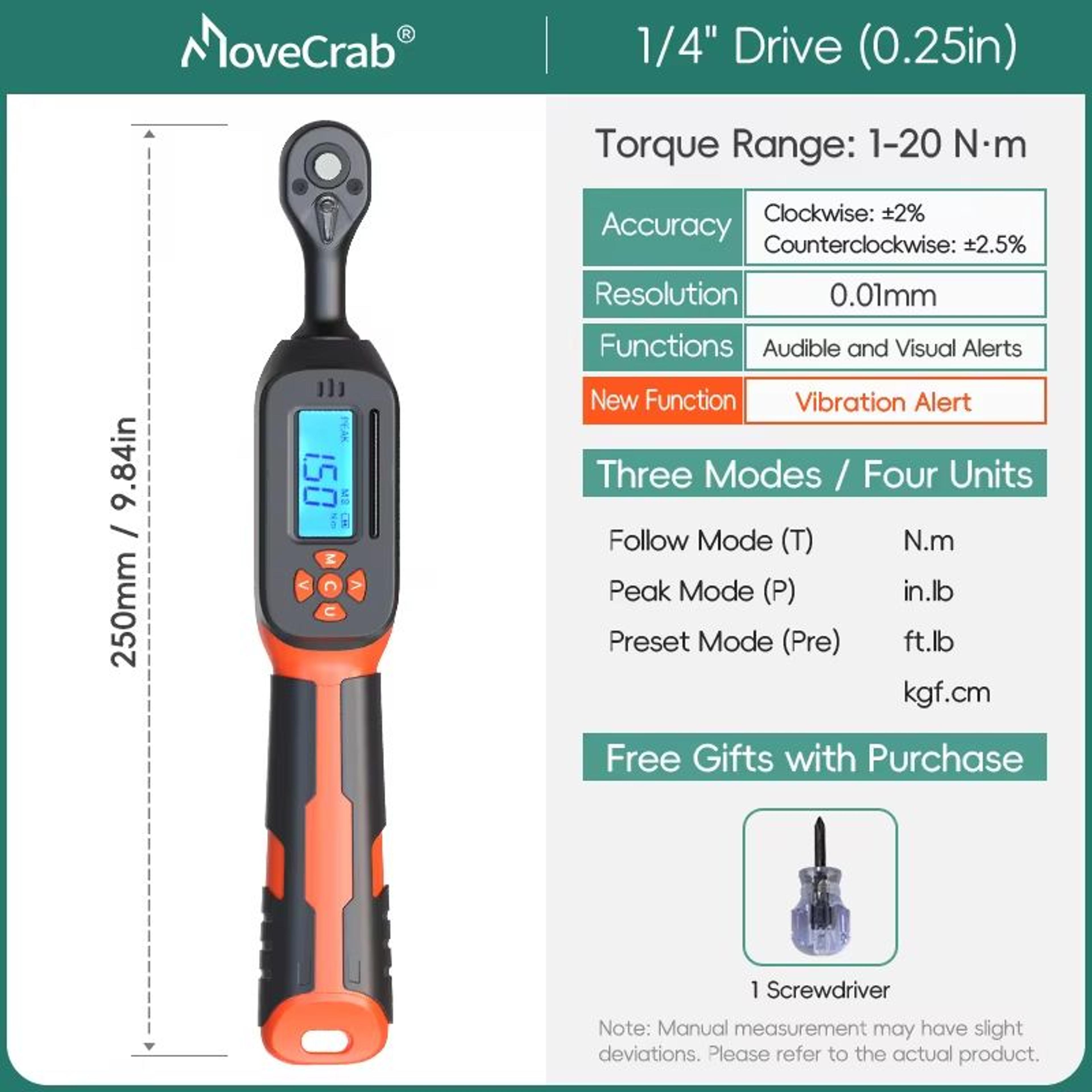 MOVECRAB Digital Torque Wrench Adapter 15340Nm  High Precision Electronic Torque Meter With Preset  14