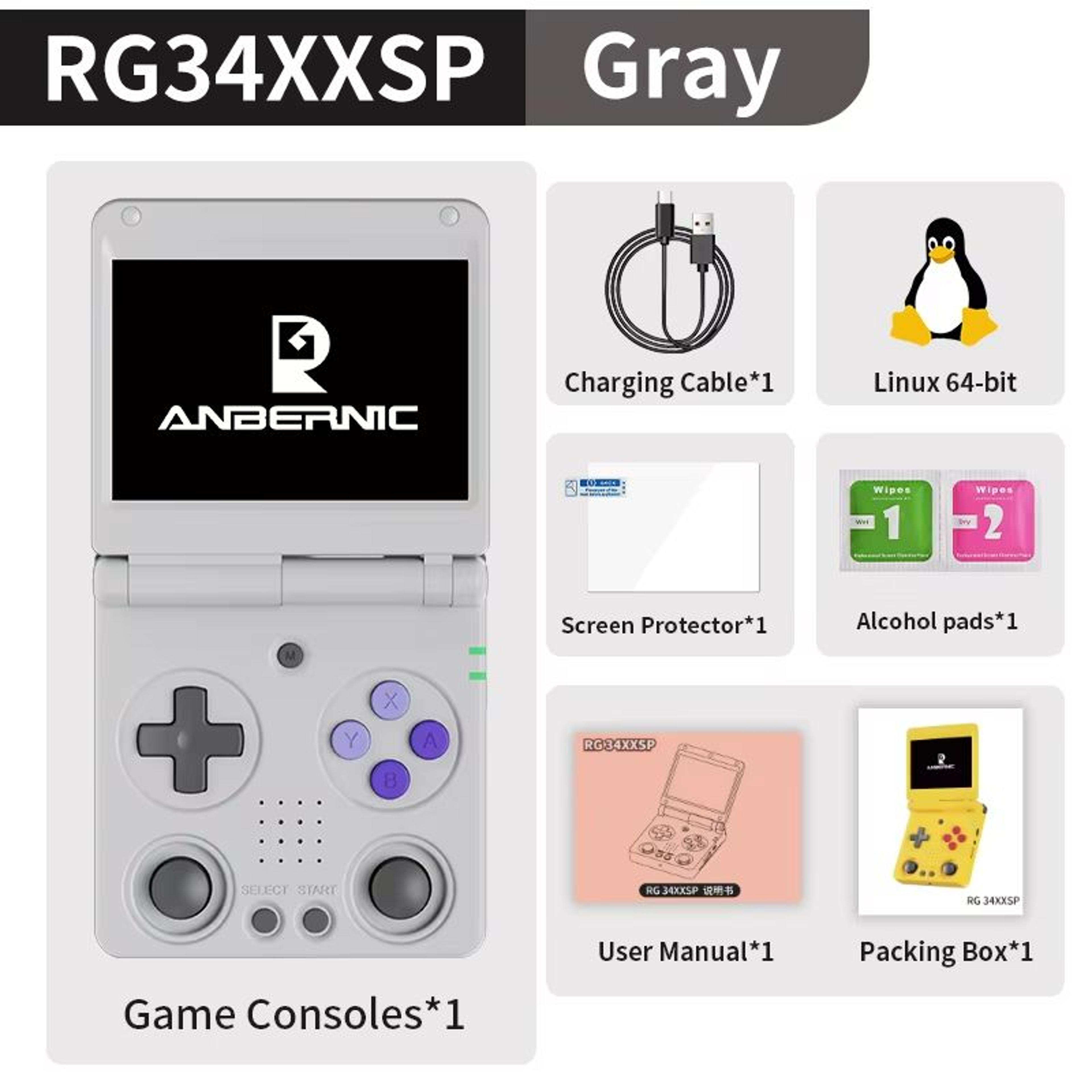 Anbernic RG34XXSP Retro Handheld Game Console  Flip Design With 34 IPS Screen WiFi  64Bit Linux Sys