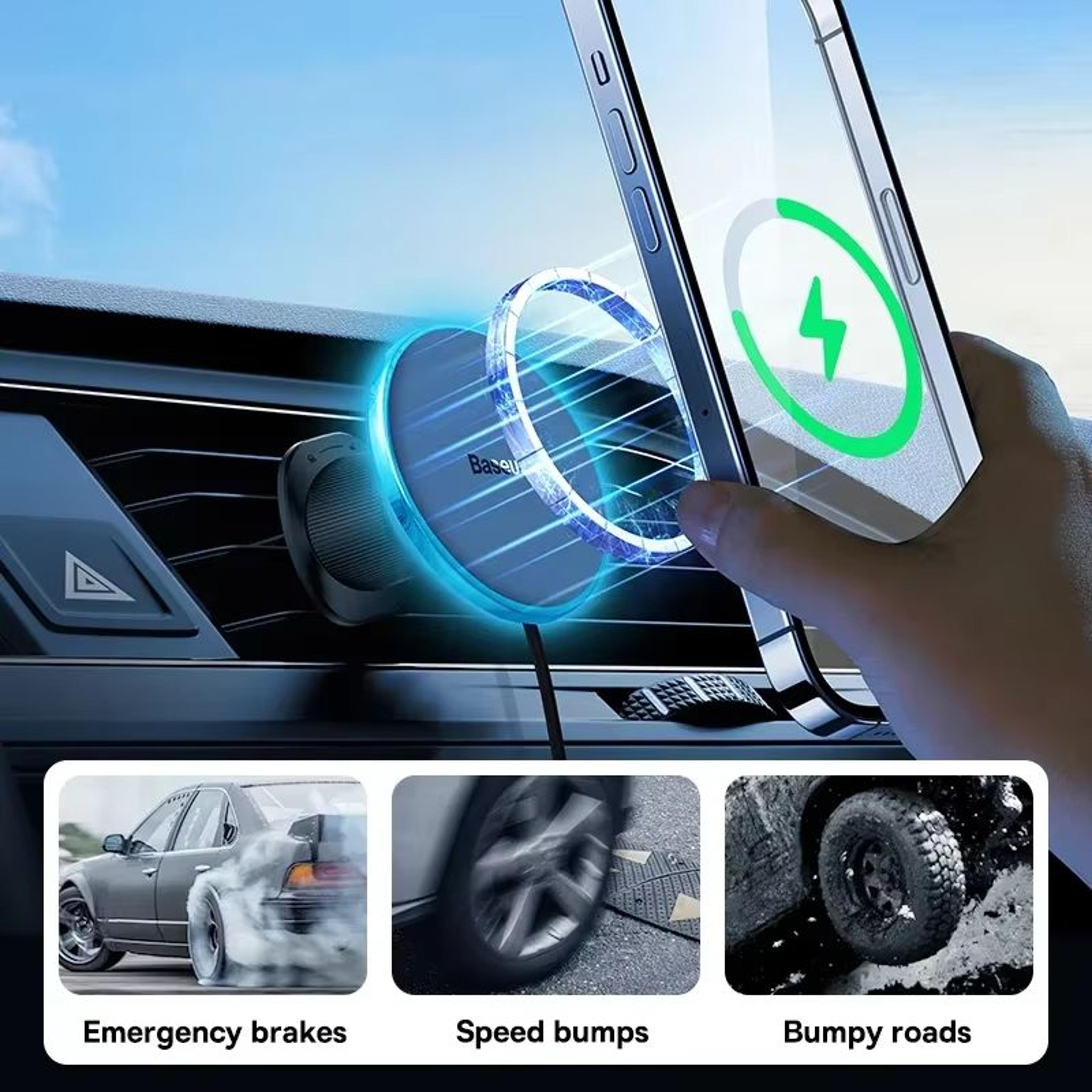 Baseus Magnetic Wireless Car Charger  15W Fast Charging Phone Mount For IPhone 16151413 1