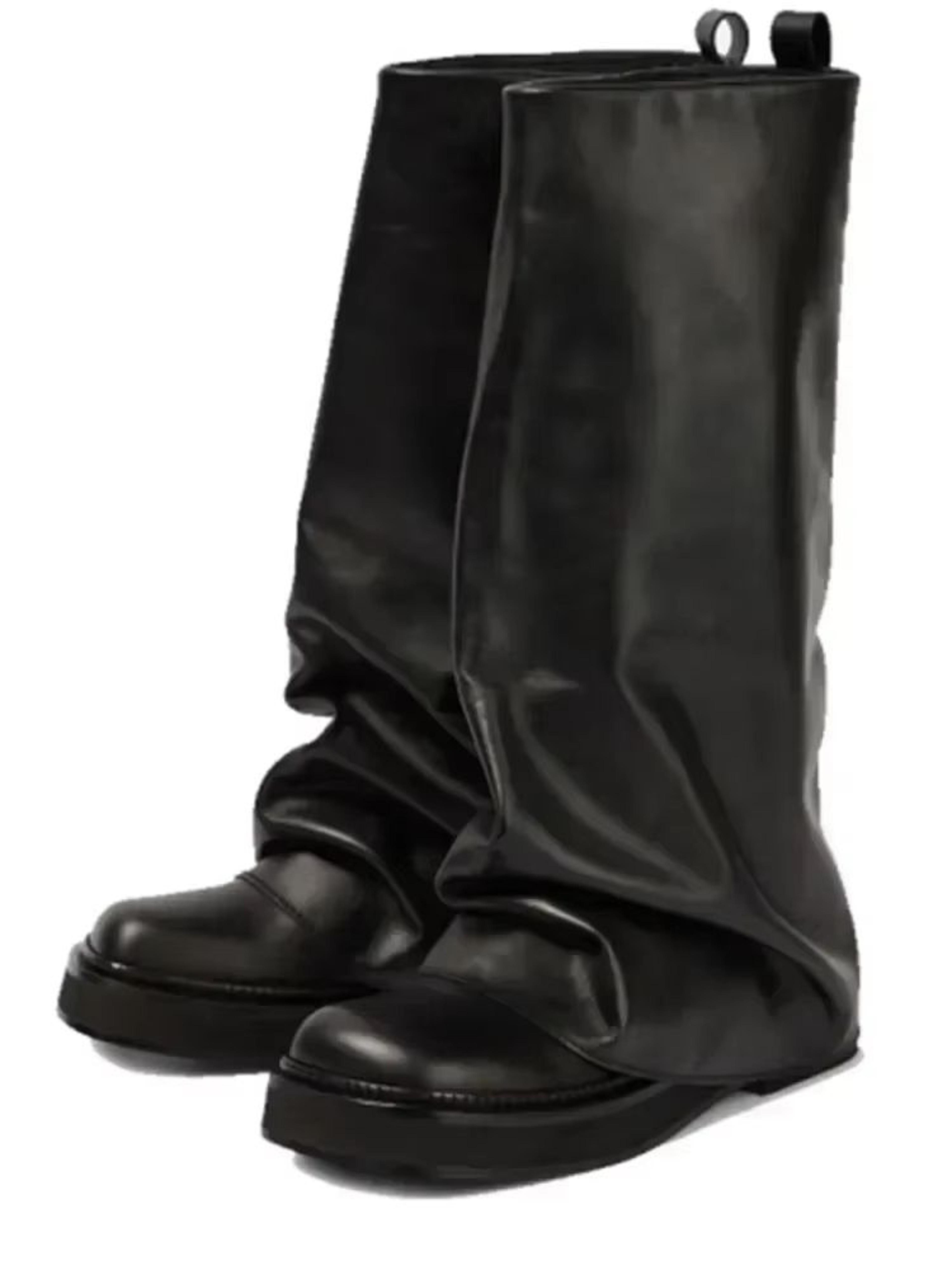 Womens Autumn Winter Calf Boots  Pleated Leather MidLeg Design With Thick High Heels 20