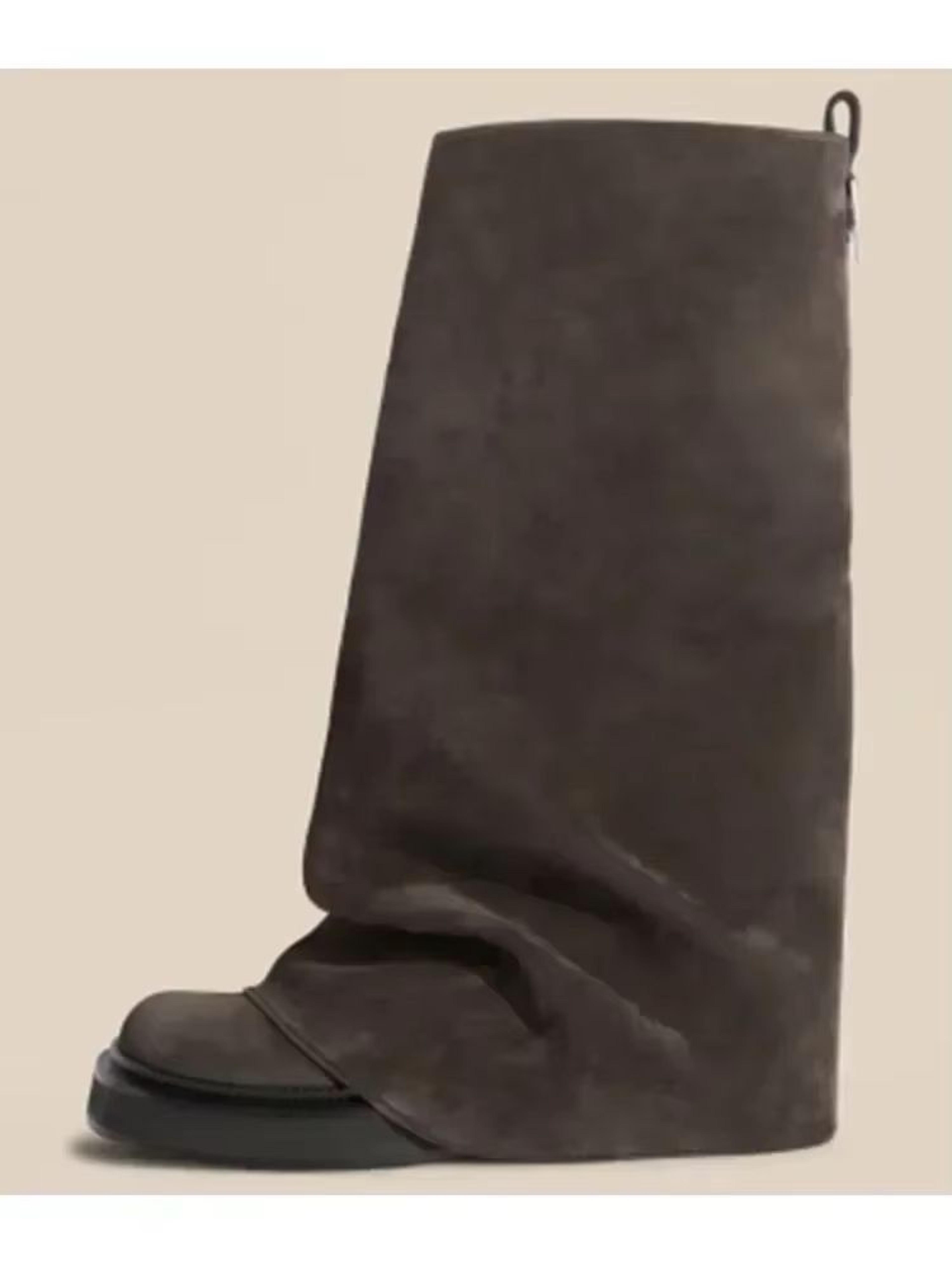 Womens Autumn Winter Calf Boots  Pleated Leather MidLeg Design With Thick High Heels 22