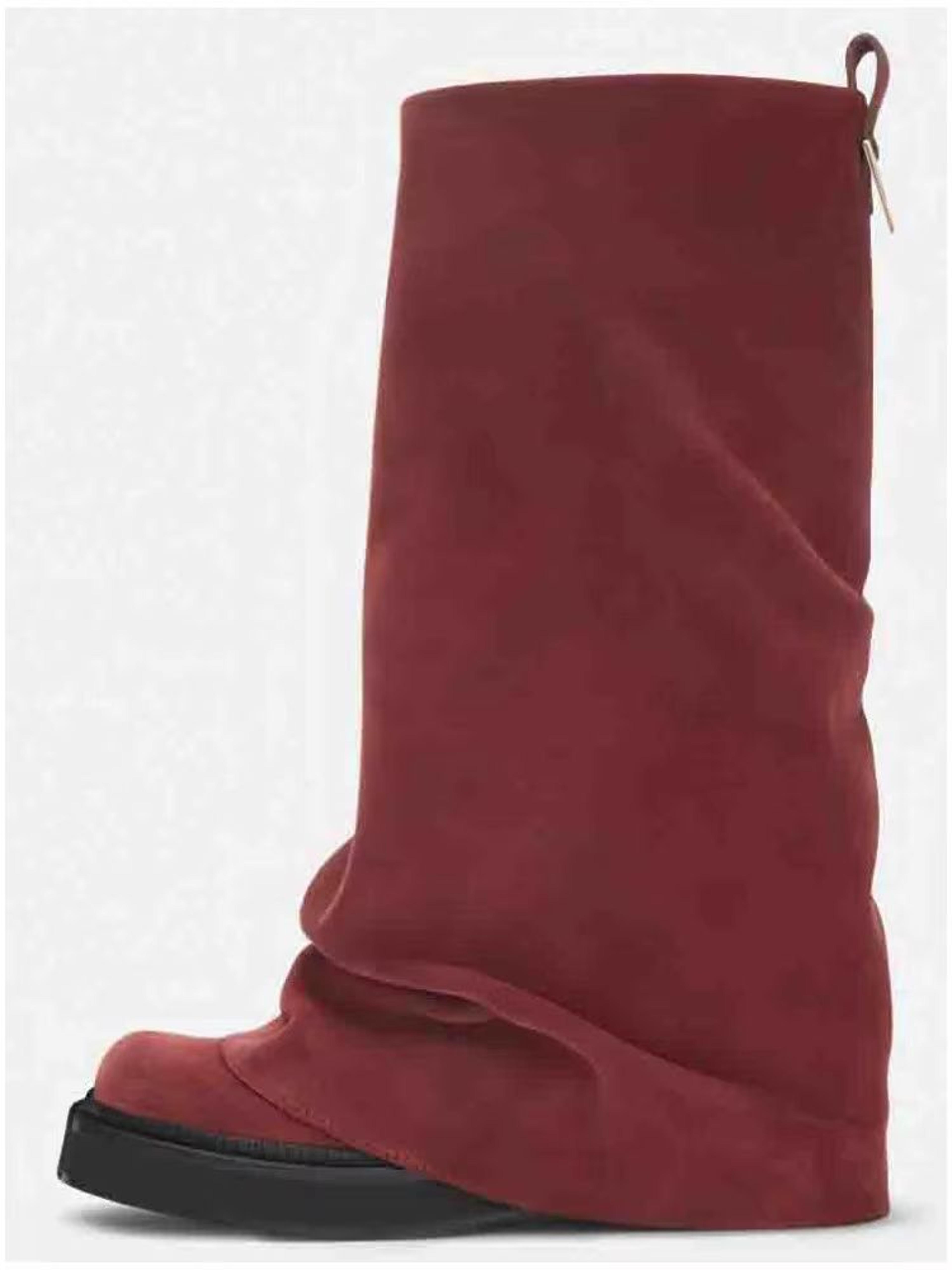 Womens Autumn Winter Calf Boots  Pleated Leather MidLeg Design With Thick High Heels 23