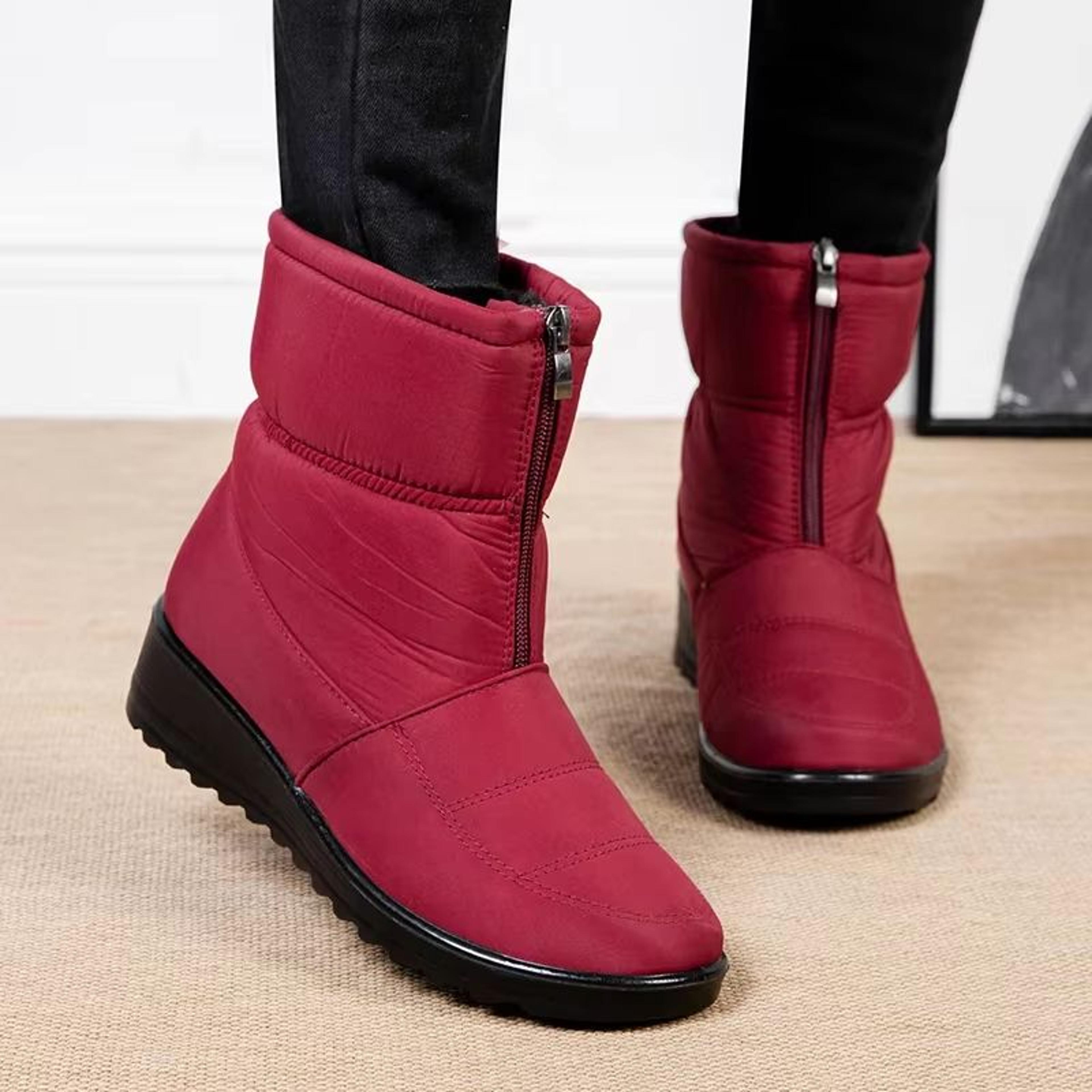 women's waterproof winter snow boots – warm plush ankle booties with front zipper & non-slip sole