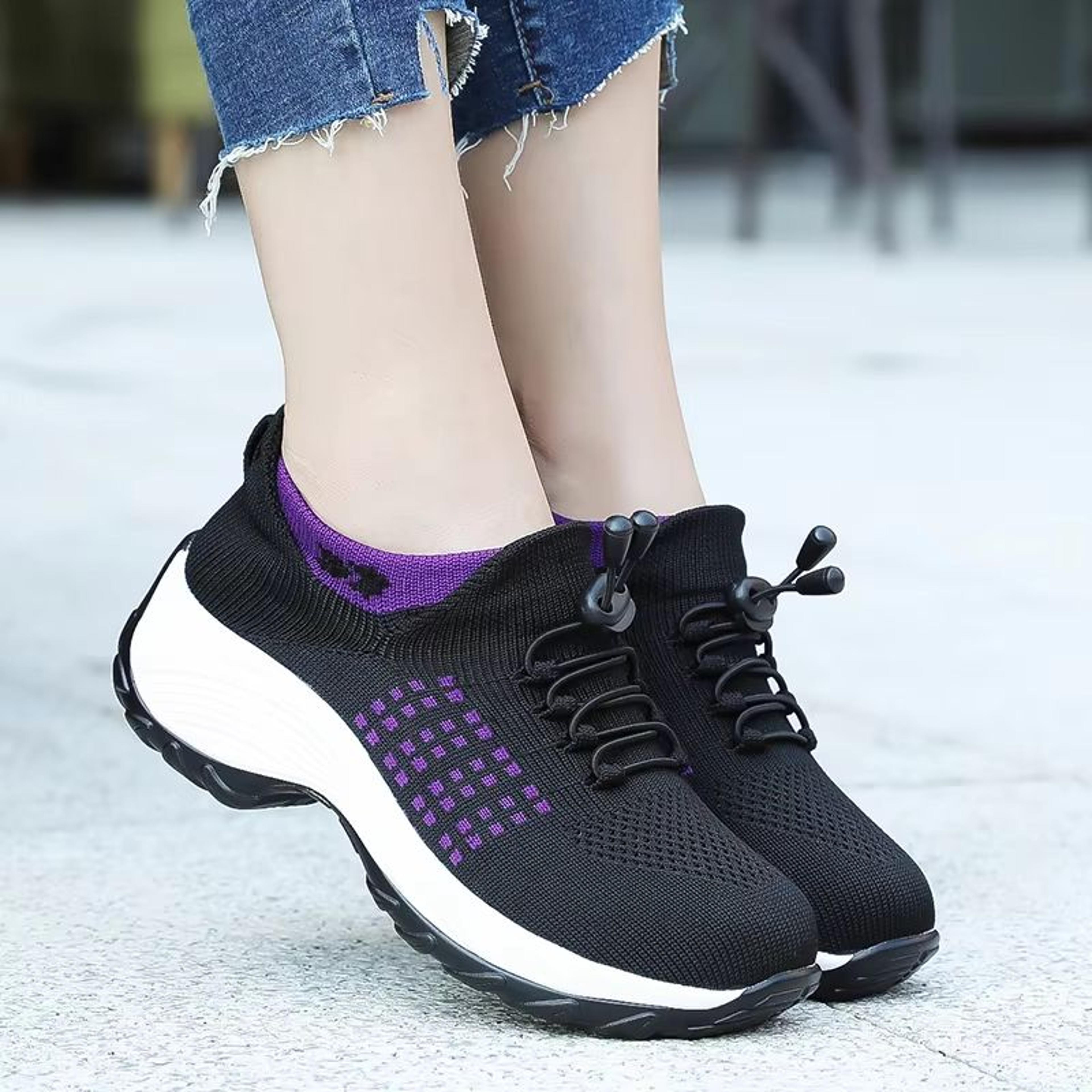 Womens Walking Sock Sneakers  Breathable Fly Weave Trainers With NonSlip Platform Sole 1