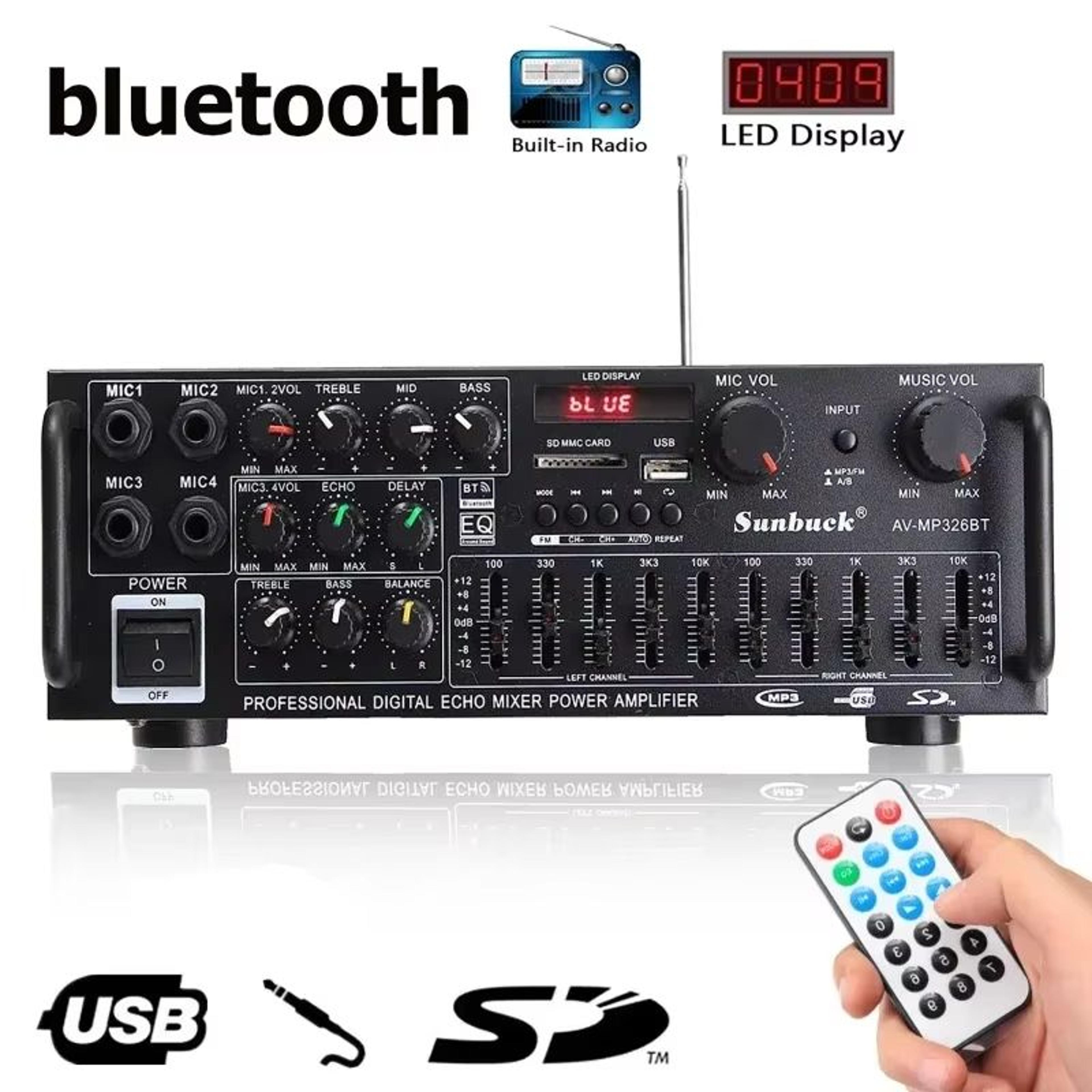 2000W Bluetooth Audio Power Amplifier  HiFi 20 Channel AV Amp With Remote Control For Car Home  Out 0
