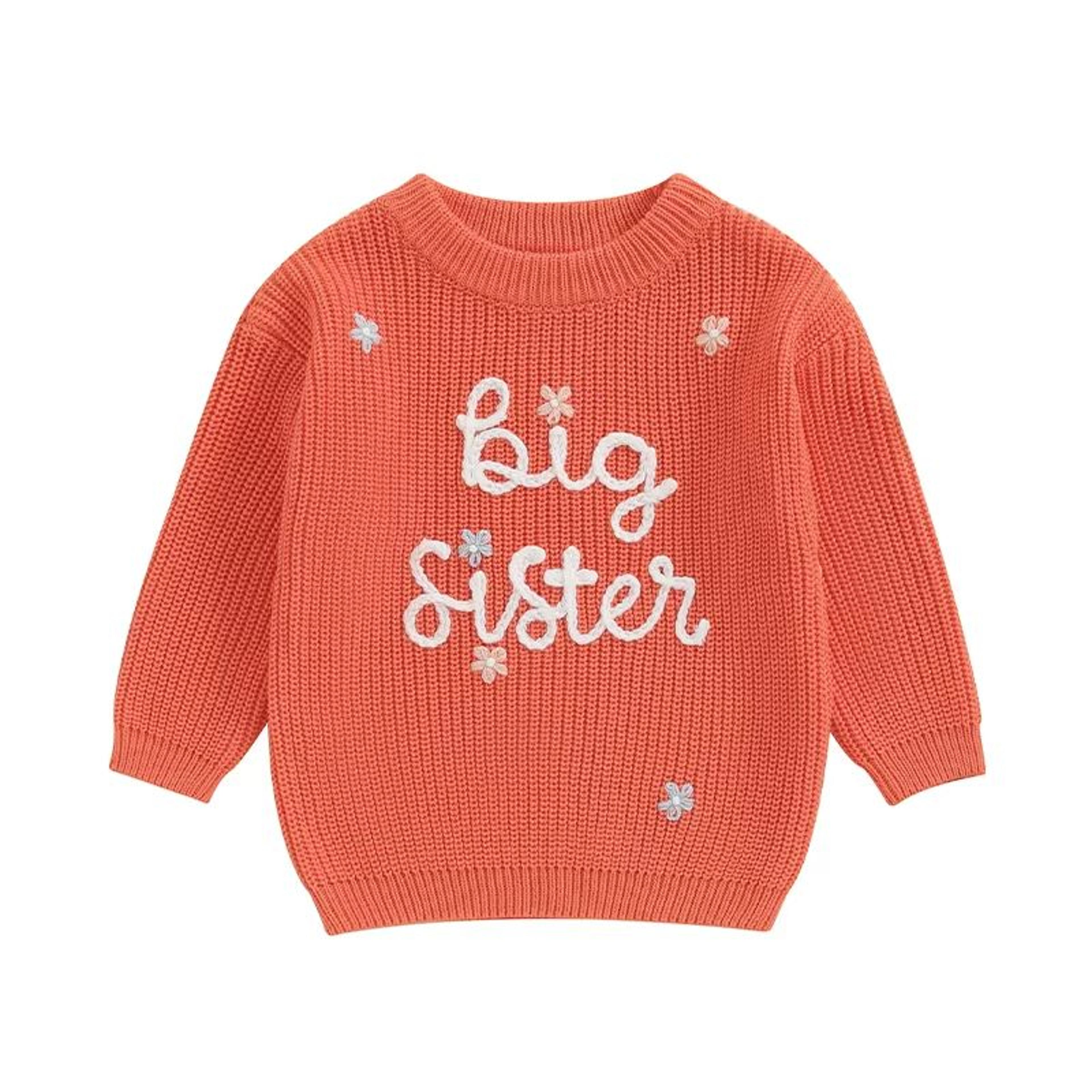 Big Sister  Little Sister Matching Embroidered Knit Sweater Set  Warm FallWinter Toddler Sweatshirt 8