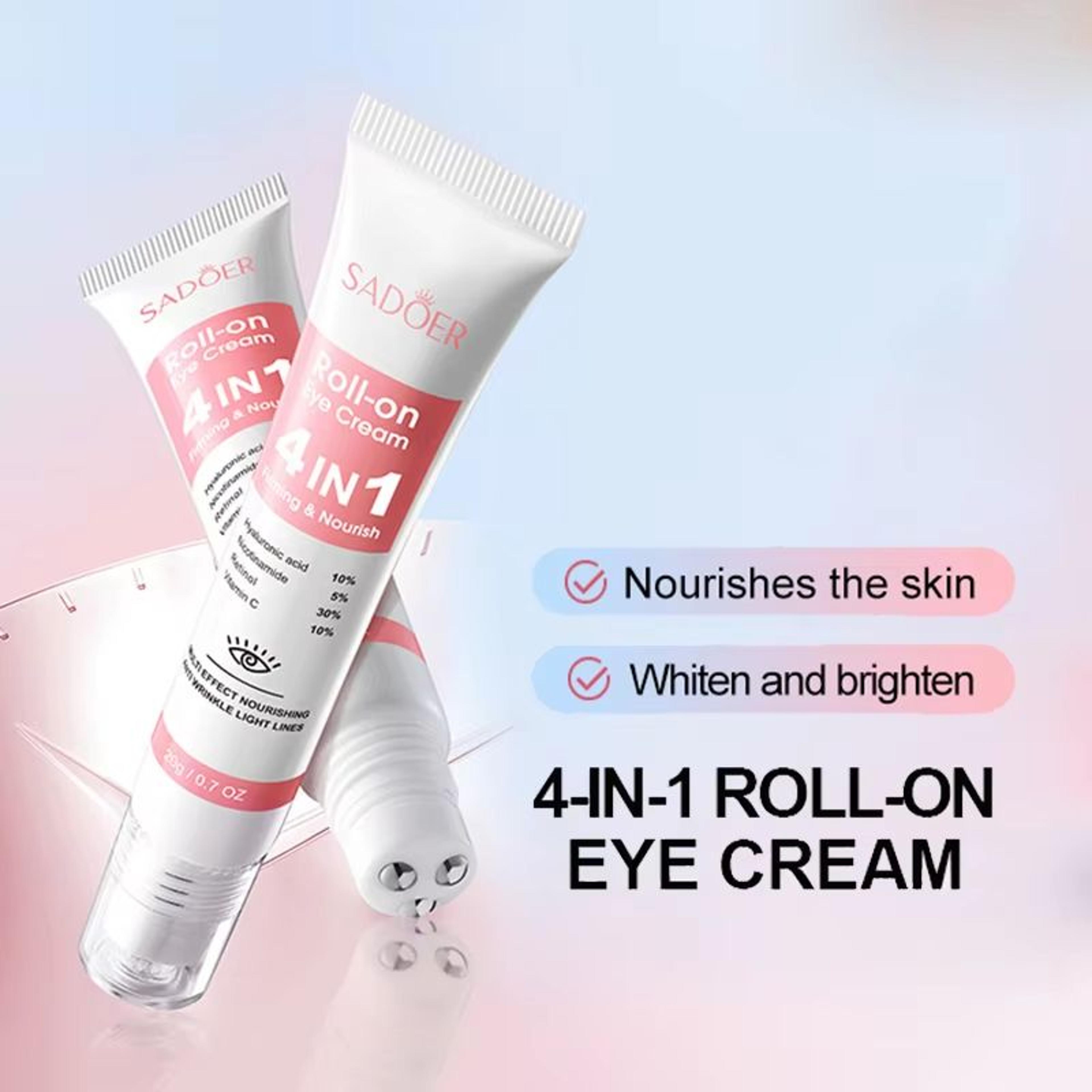 SADOER 4in1 Eye Cream RollOn  Anti Dark Circles Eye Bags  Firming Moisturizing Serum 3