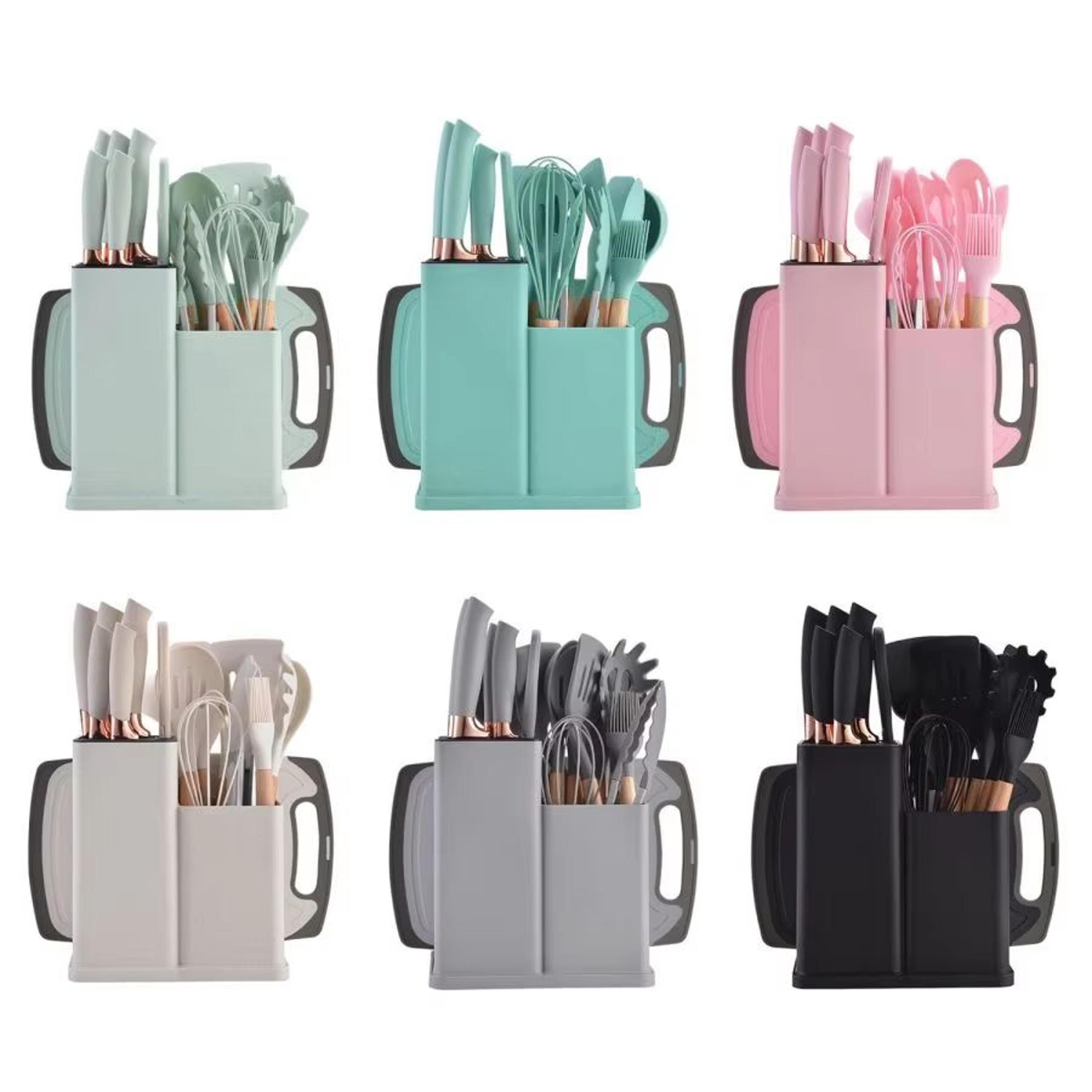 19Piece Food Grade Silicone Kitchenware Set  Cooking Utensils Cutting Board  Knives Combo 0