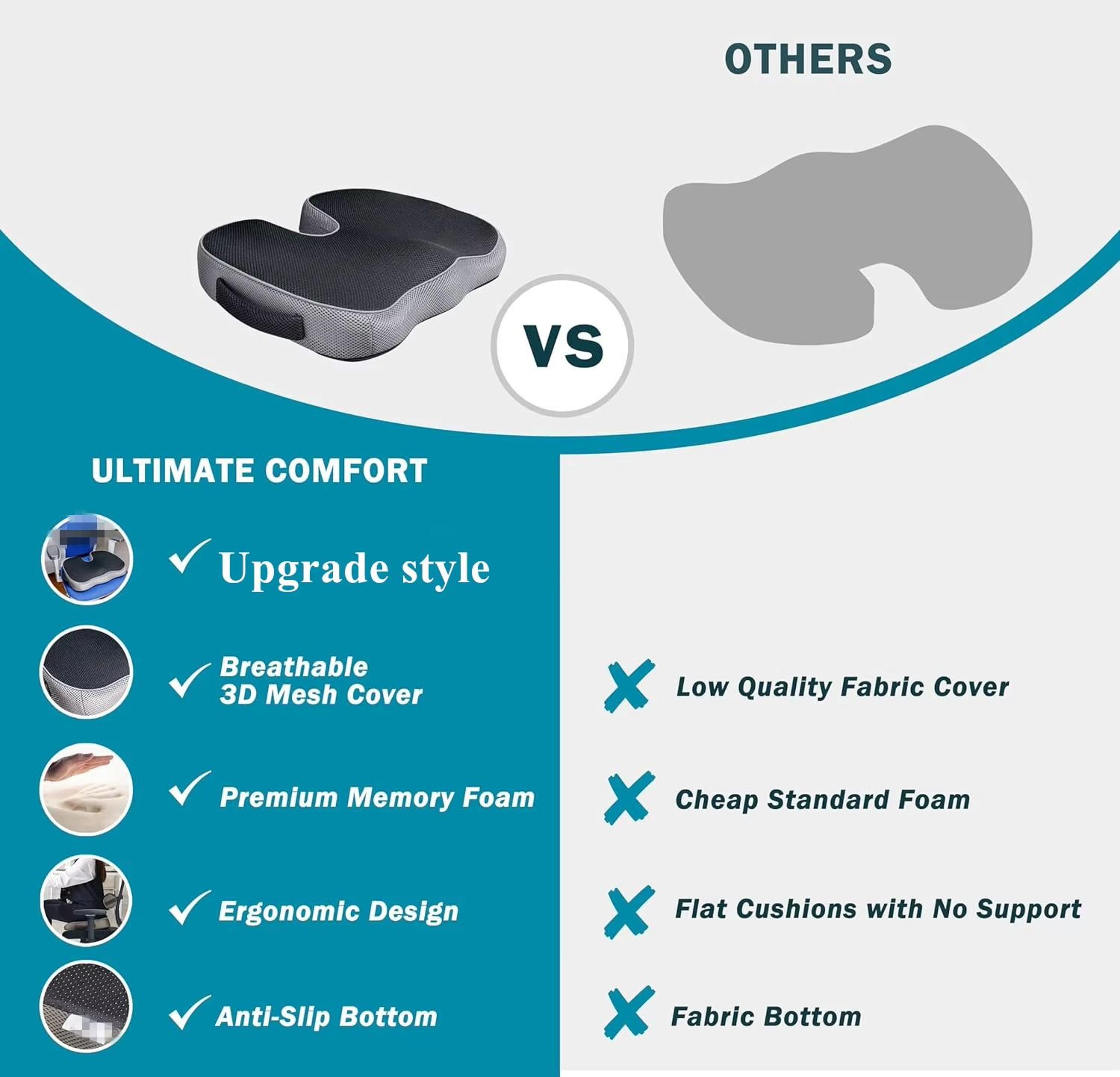Orthopedic Memory Foam Seat Cushion  NonSlip Tailbone Cushion For Back Sciatica  Prostate Pain Reli 4