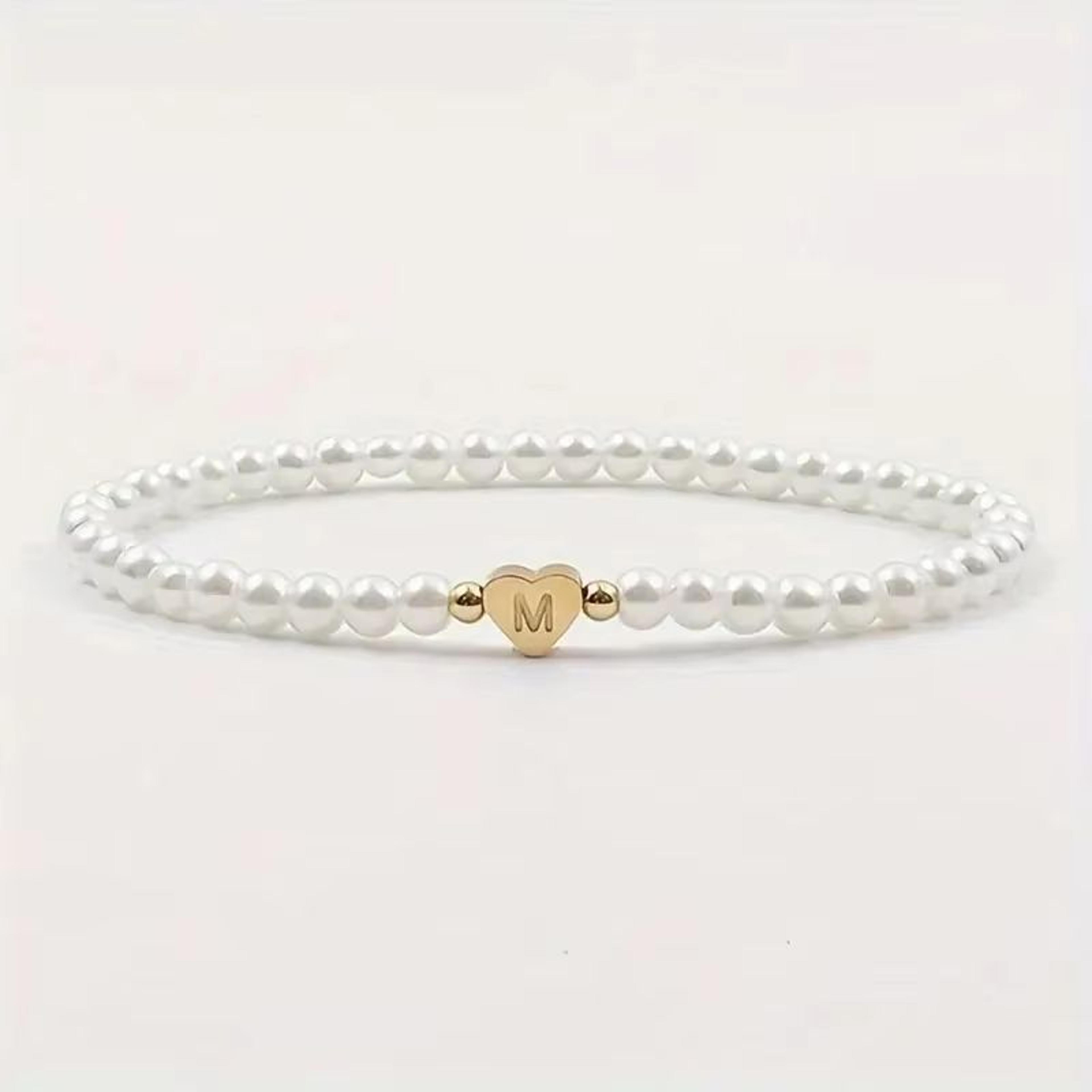 Personalized Initial Pearl Bracelet For Women  Elegant AZ Letter Charm Link Bracelet Jewelry Gift 3